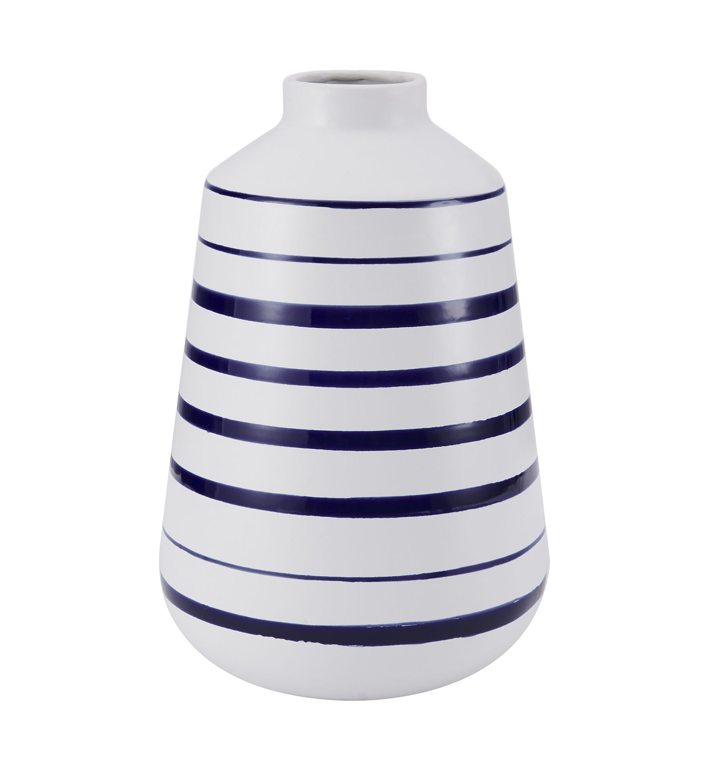 Elements 10-Inch Striped Ceramic Vase, Blue/White