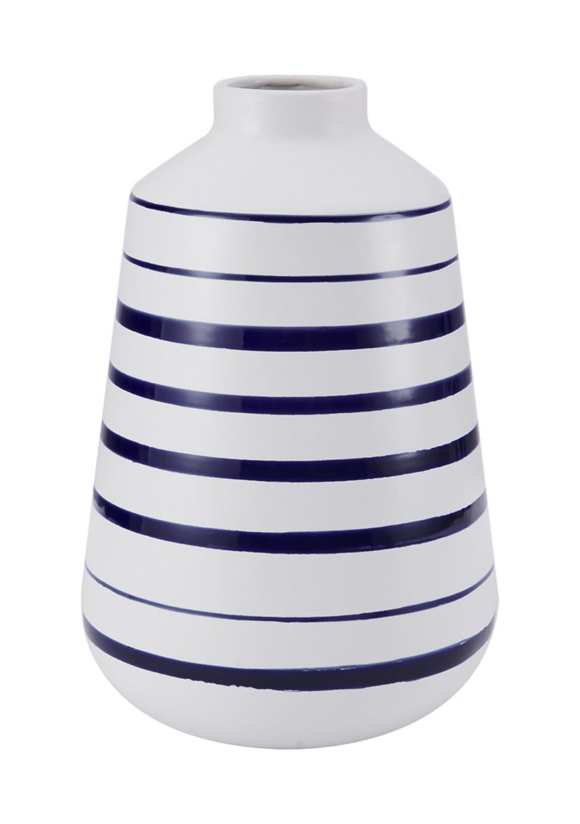 Elements 10-Inch Striped Ceramic Vase, Blue/White