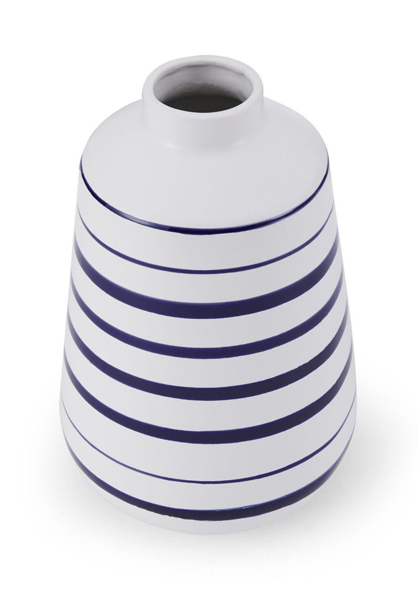 Elements 10-Inch Striped Ceramic Vase, Blue/White