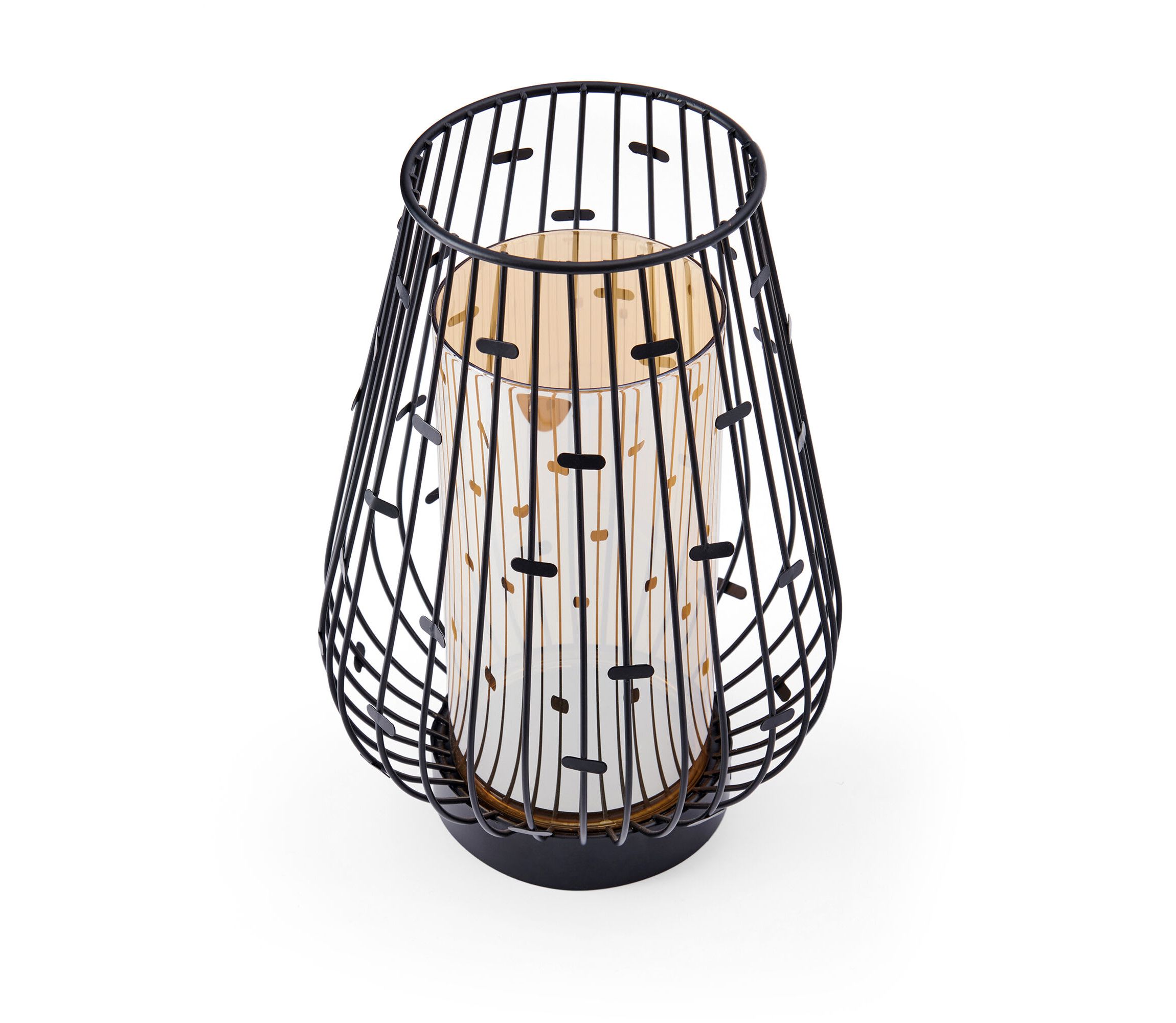 10-inch Amber Metal Lantern Candleholder