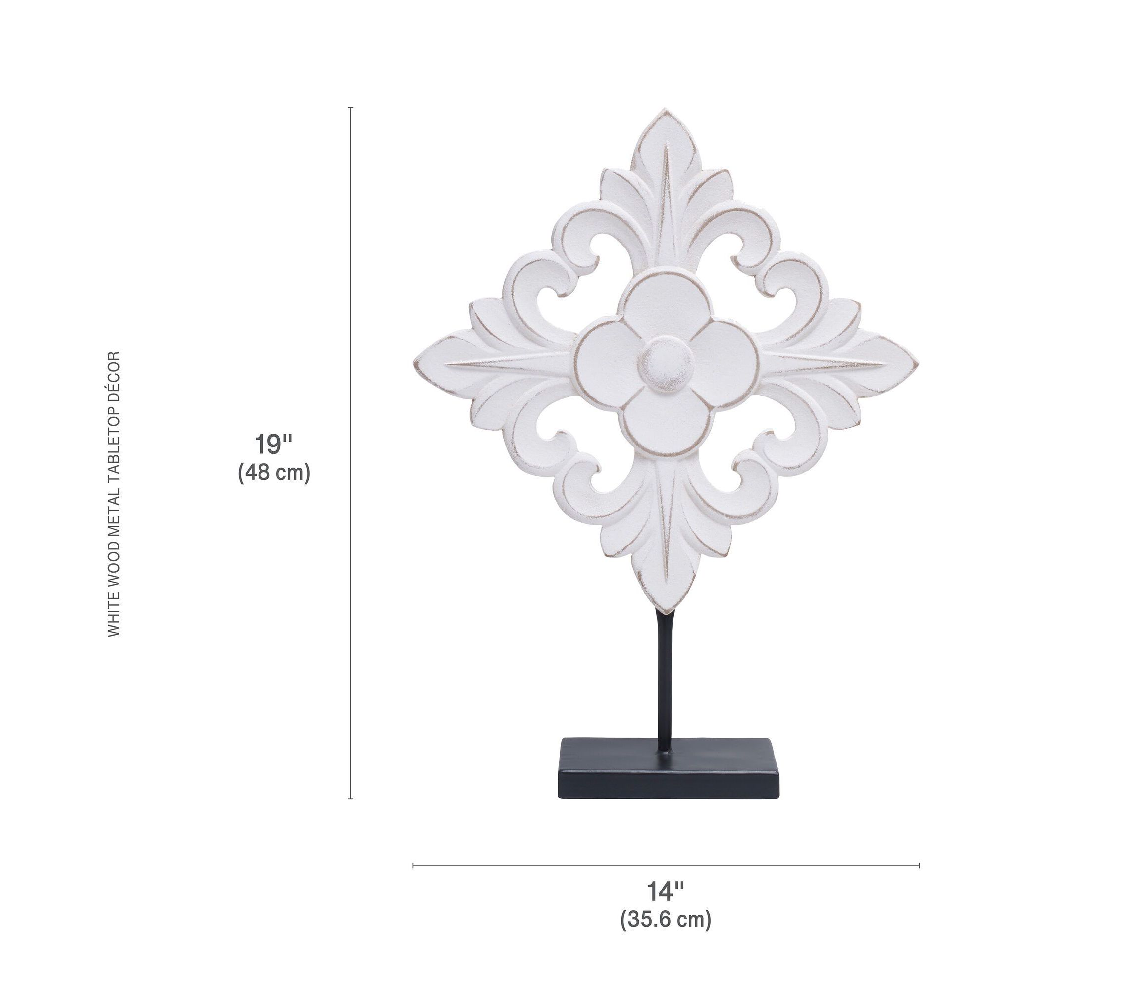 19-in Wood and Metal Tabletop Decor in White