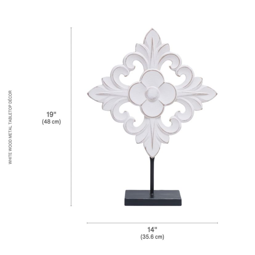 19-in Wood and Metal Tabletop Decor in White
