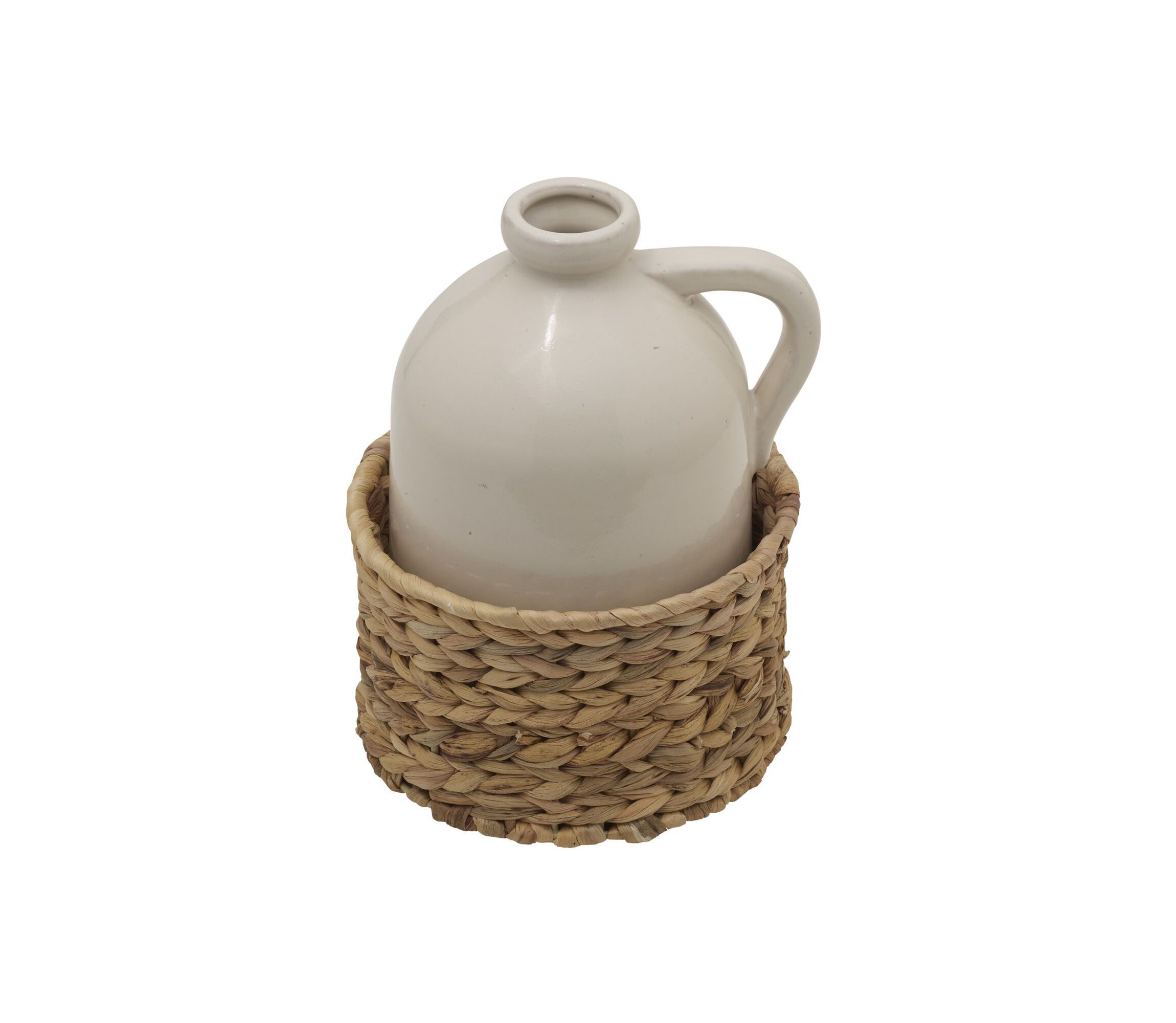 7.5 x 9.5-in White Handle Rattan Basket Vase