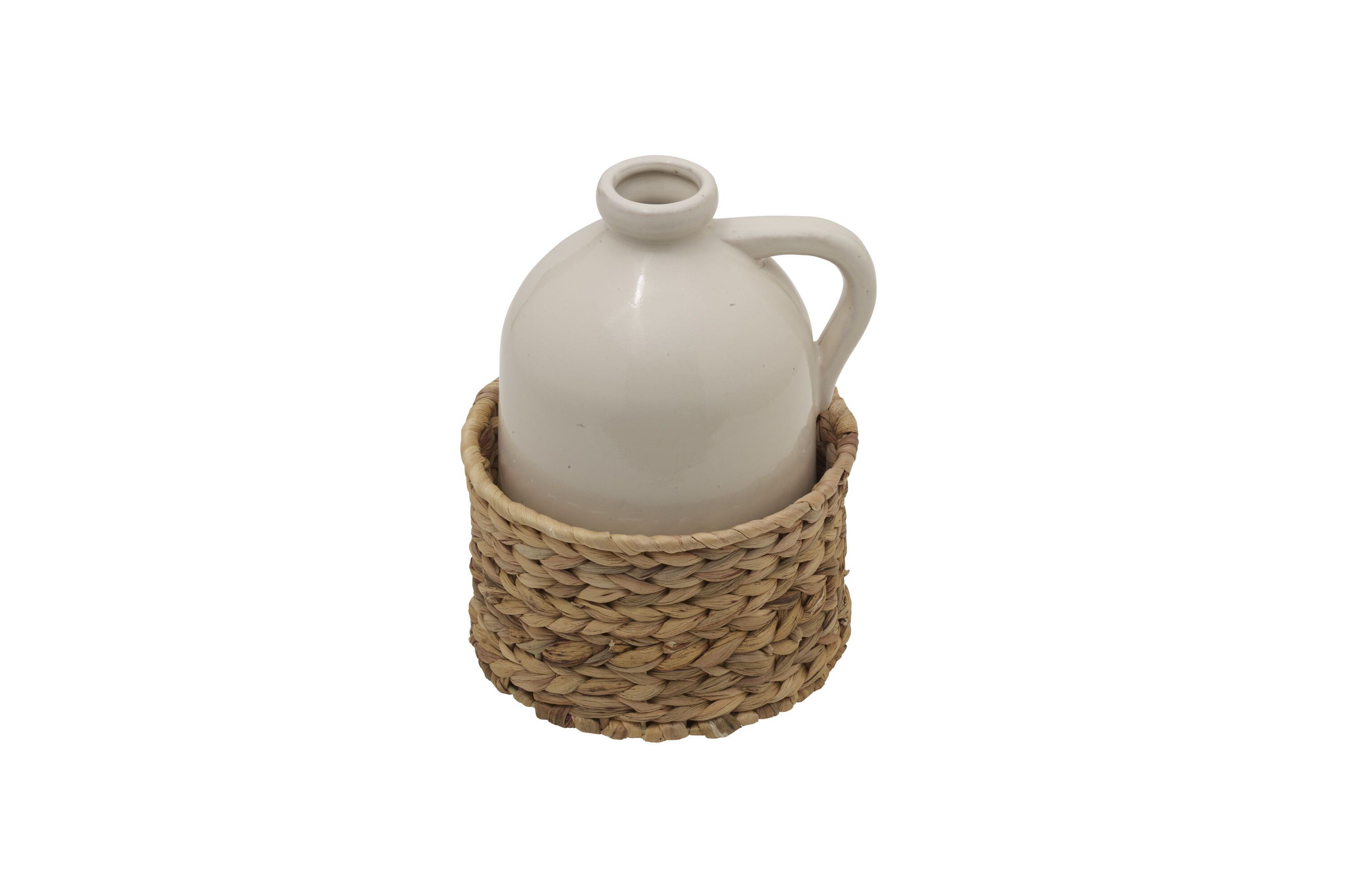7.5 x 9.5-in White Handle Rattan Basket Vase