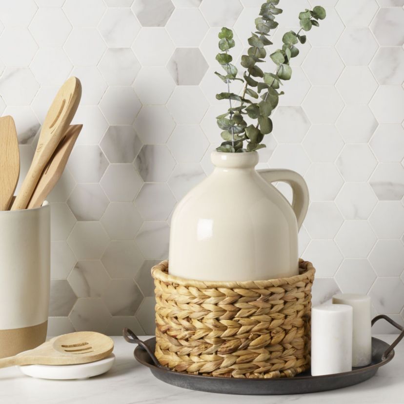 7.5 x 9.5-in White Handle Rattan Basket Vase