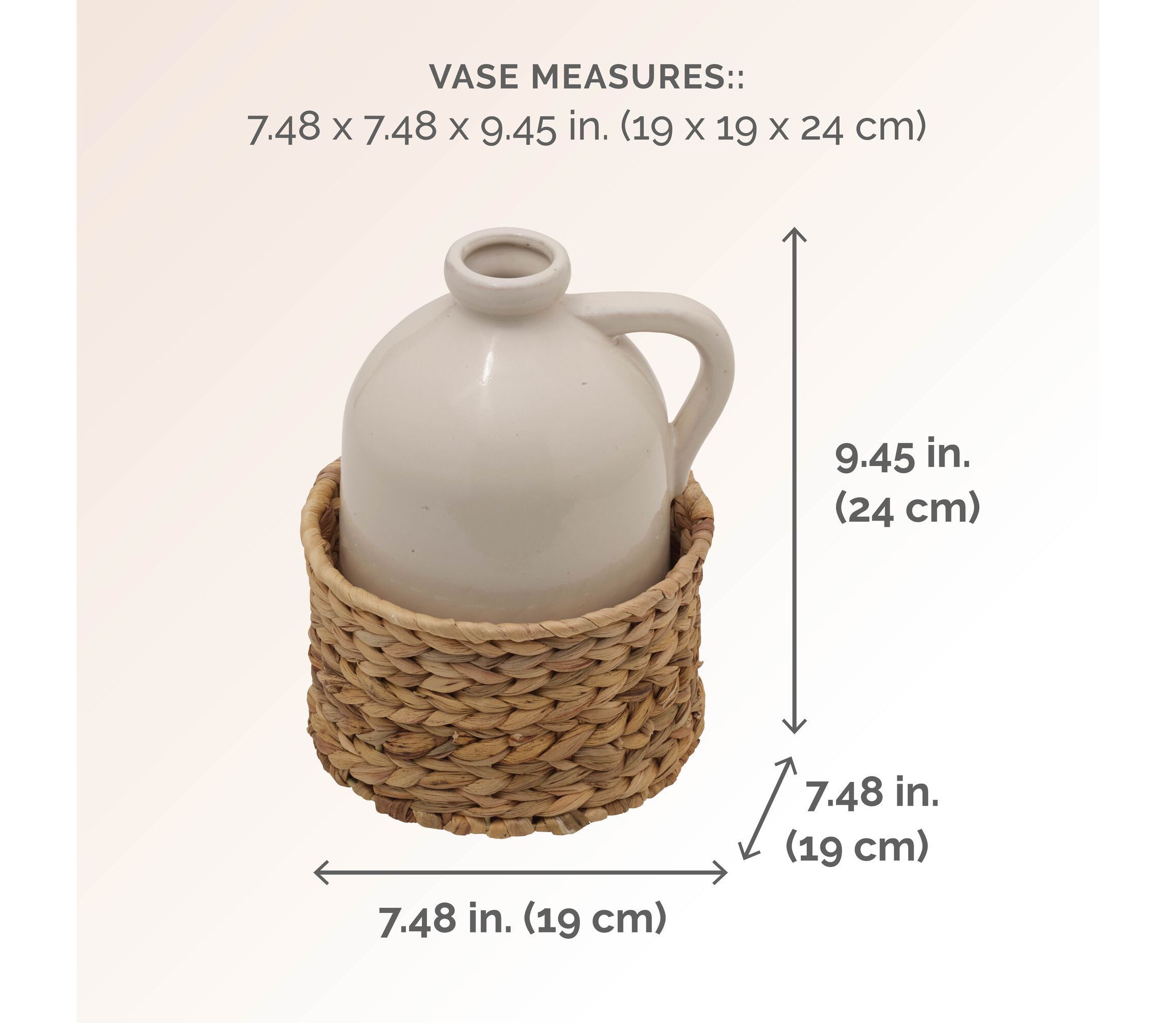 7.5 x 9.5-in White Handle Rattan Basket Vase