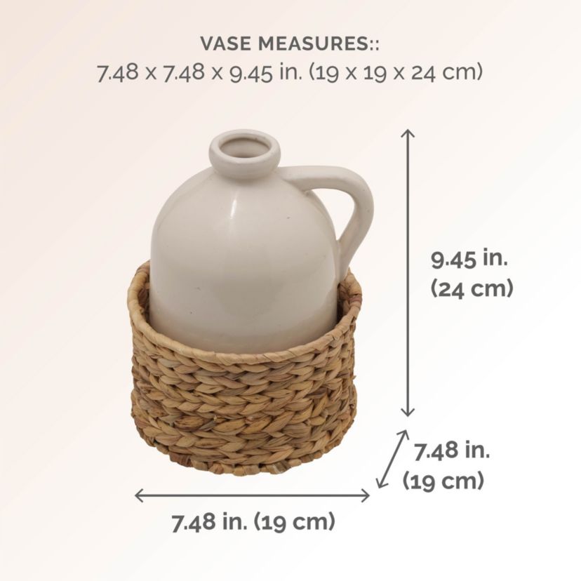 7.5 x 9.5-in White Handle Rattan Basket Vase
