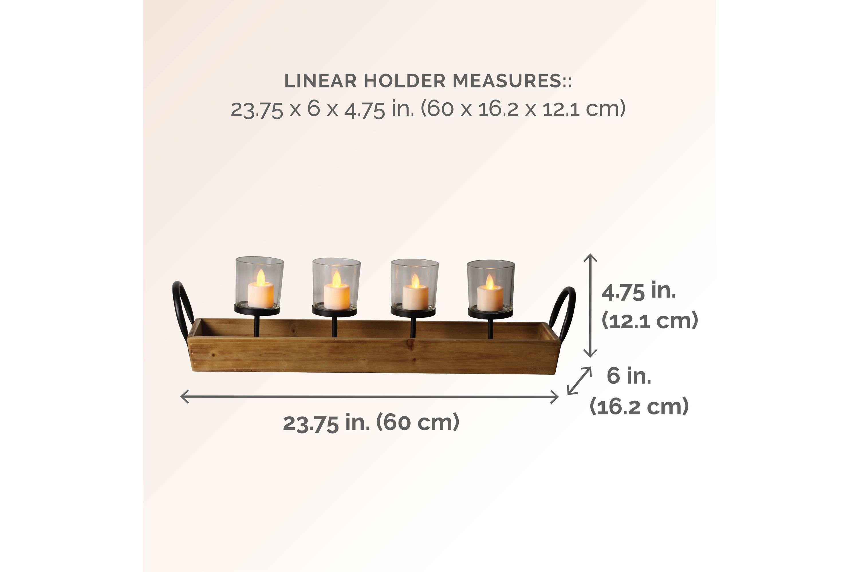 24 x 5-in Linear Wood and Glass Tea Light Holder