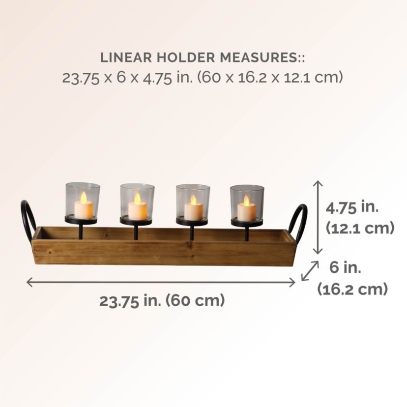 24 x 5-in Linear Wood and Glass Tea Light Holder