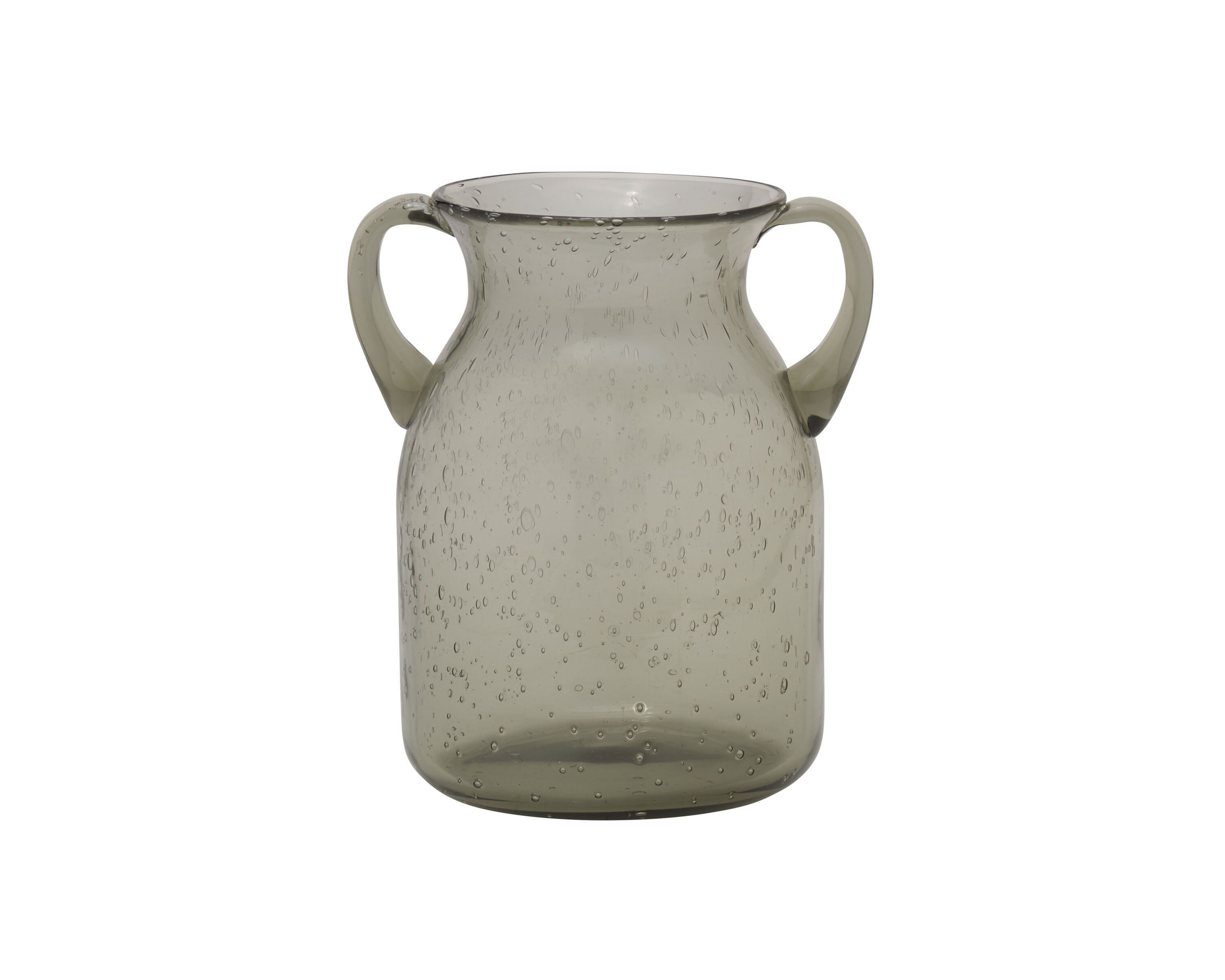 Handled Glass Vase, 7 Inch, Green