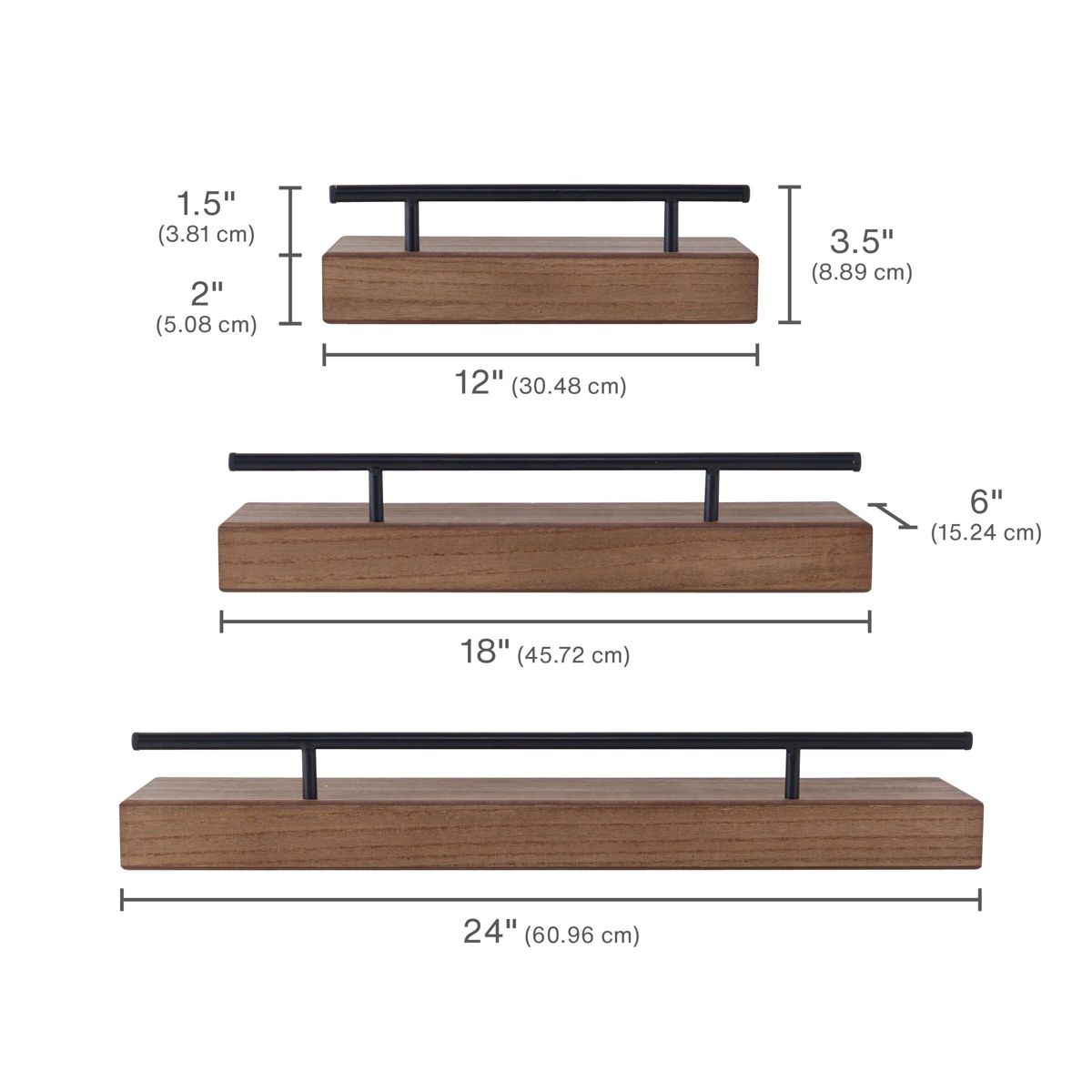 Floating Railing Shelf for Bedroom, Living Room, Bathroom, Kitchen, Set of 3