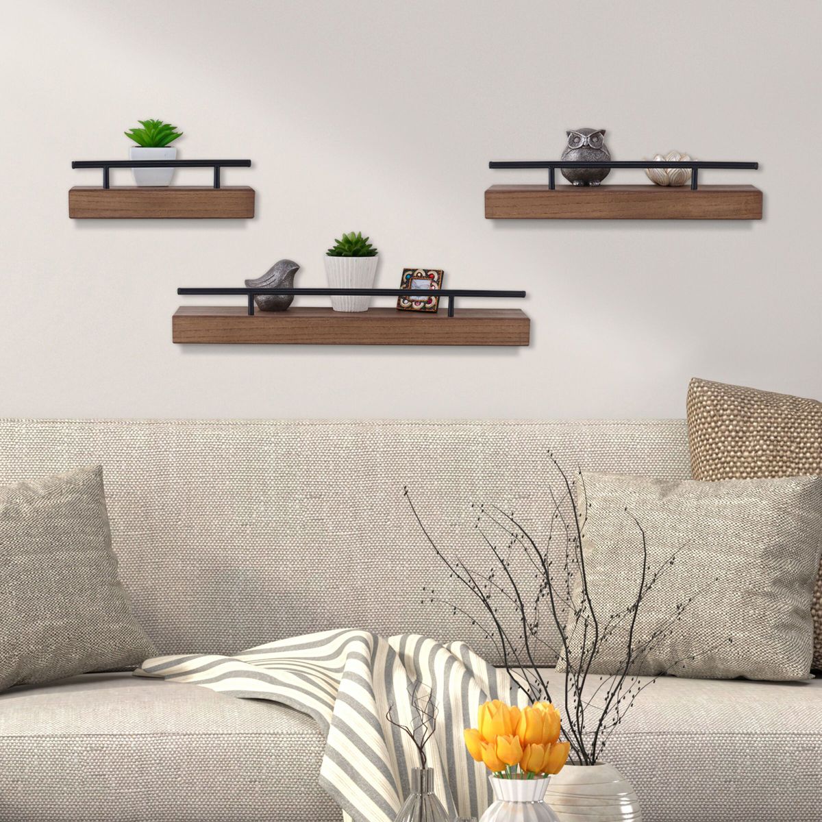 Floating Railing Shelf for Bedroom, Living Room, Bathroom, Kitchen, Set of 3