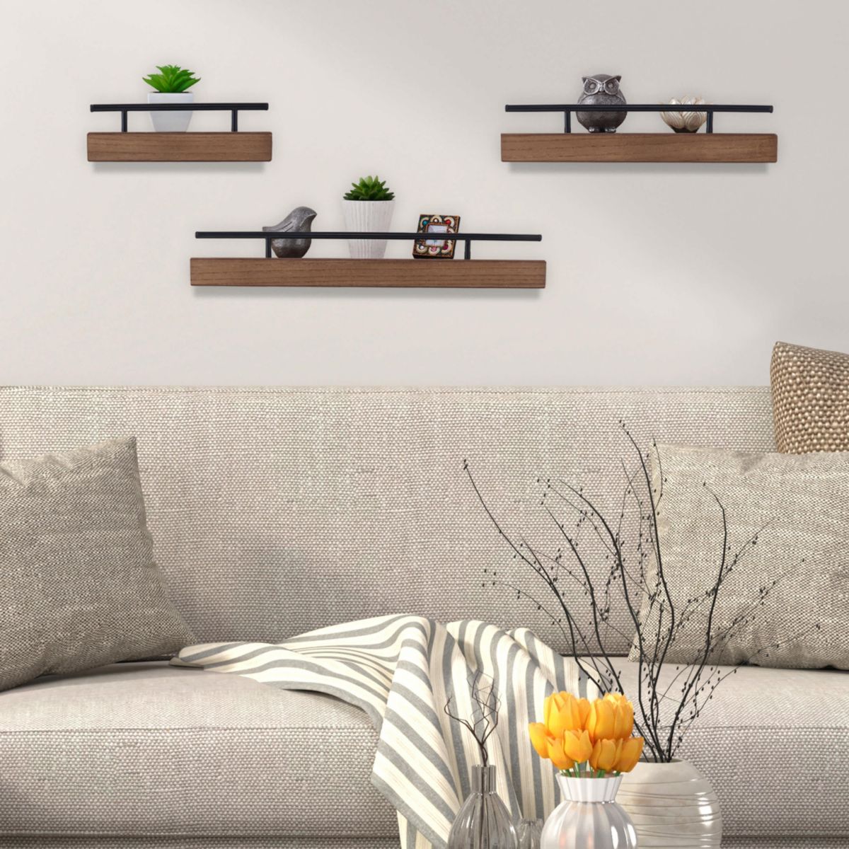Floating Railing Shelf for Bedroom, Living Room, Bathroom, Kitchen, Set of 3