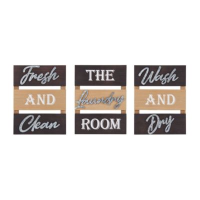 Elements 16 x 12-in Tri-Panel Wood and Metal 3-Piece Laundry Room Wall Decor Set, Brown