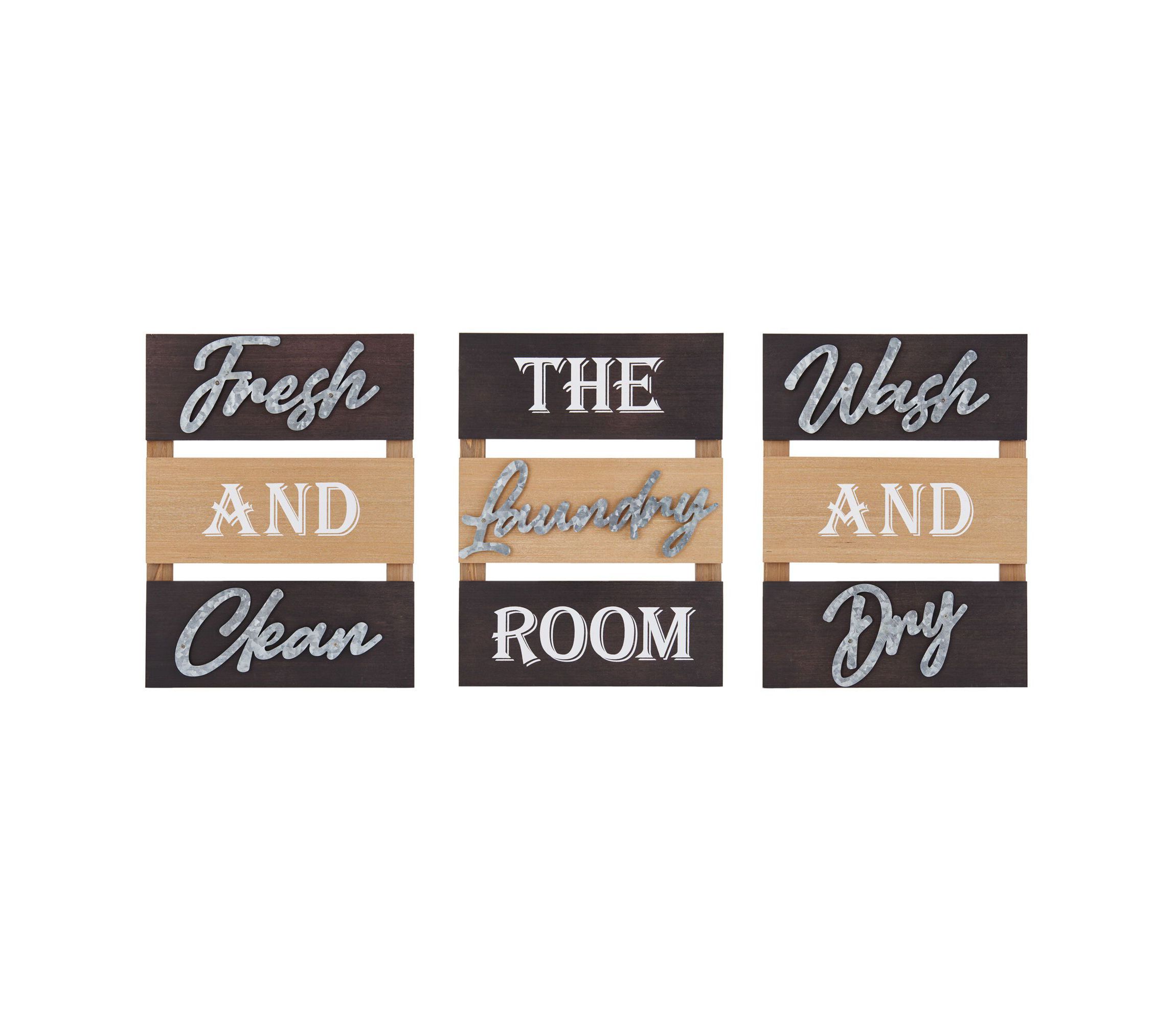 16 x 12-in Tri-Panel Wood and Metal 3-Piece Laundry Room Wall Decor Set