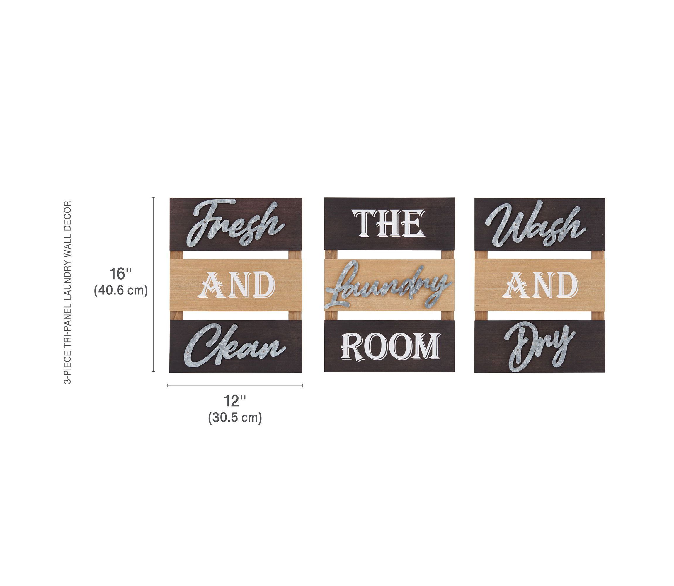 16 x 12-in Tri-Panel Wood and Metal 3-Piece Laundry Room Wall Decor Set