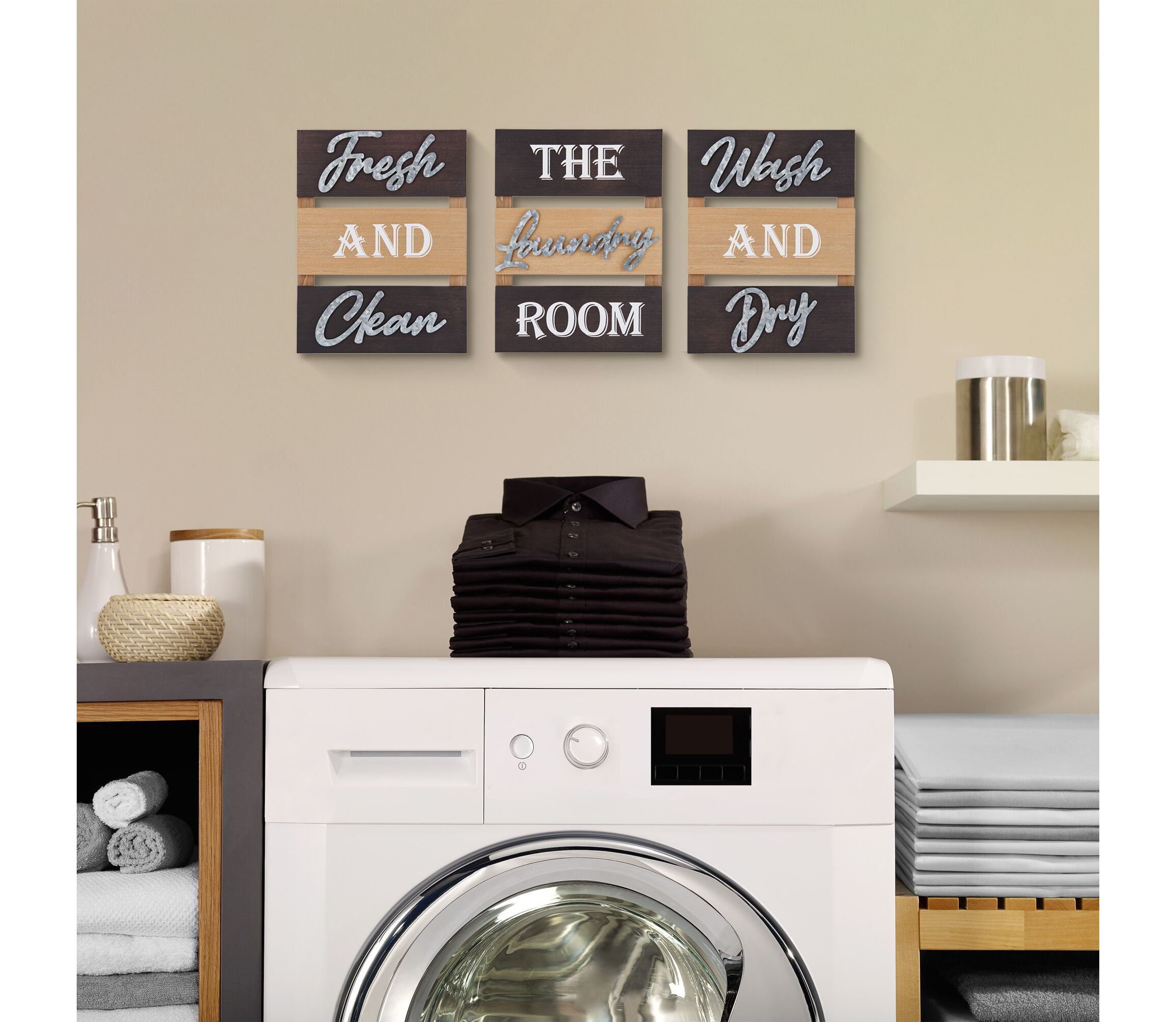 16 x 12-in Tri-Panel Wood and Metal 3-Piece Laundry Room Wall Decor Set
