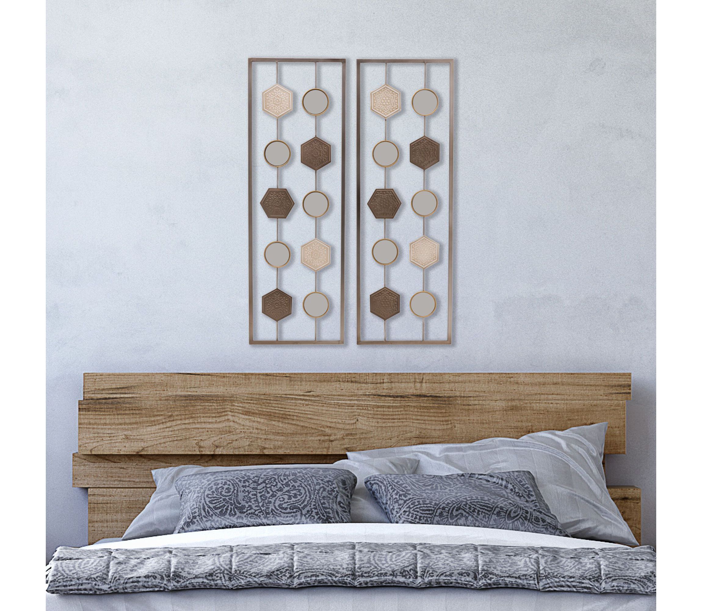 36-in x 12-in Metal Geometric Wall Panel Décor- Set of 2