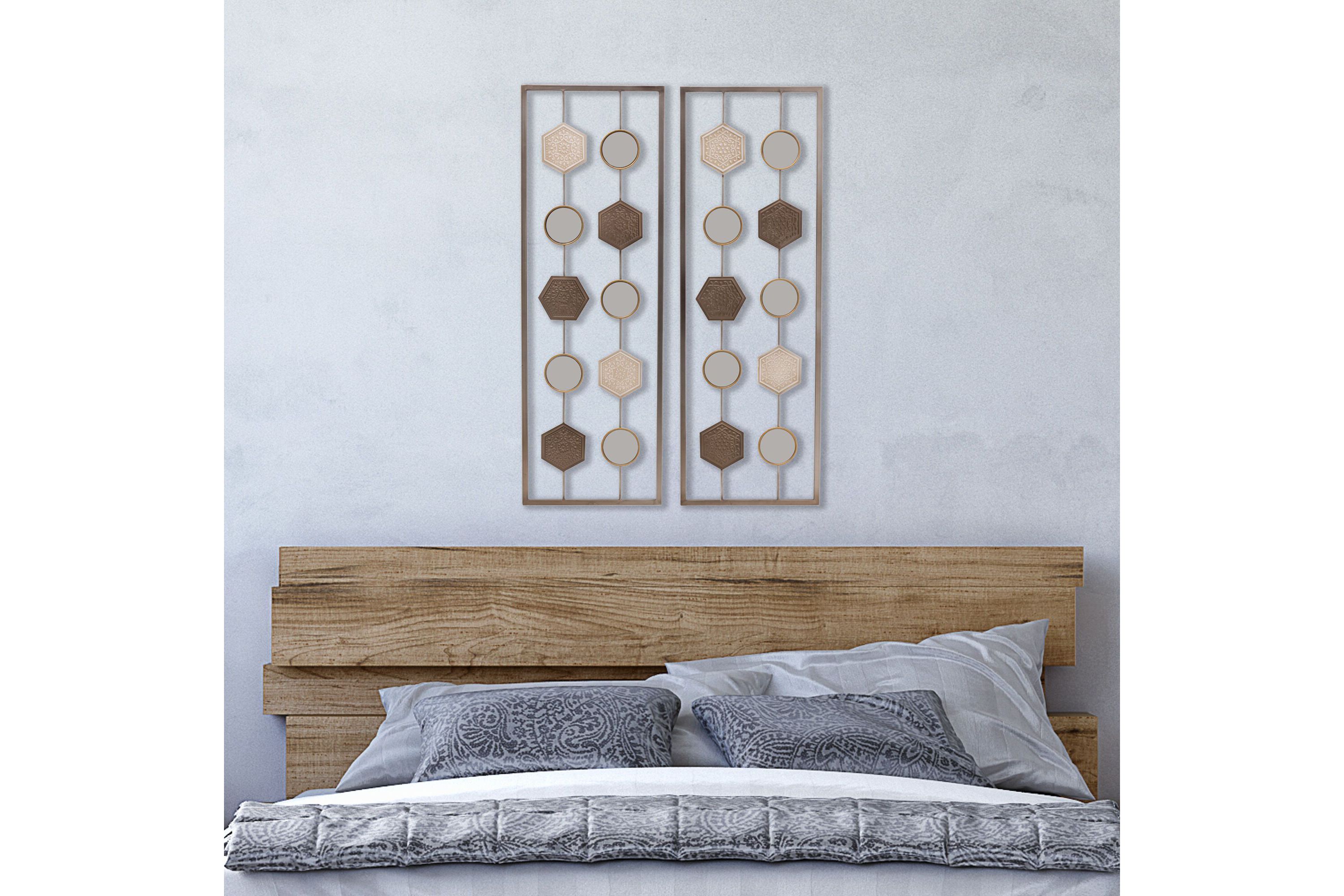 36-in x 12-in Metal Geometric Wall Panel Décor- Set of 2