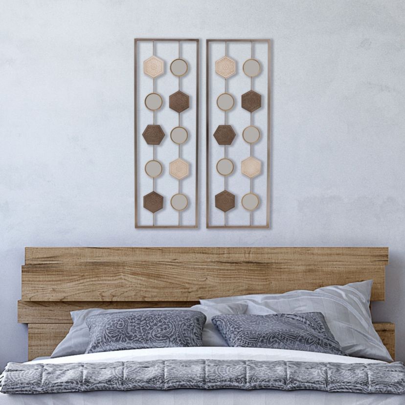 36-in x 12-in Metal Geometric Wall Panel Décor- Set of 2