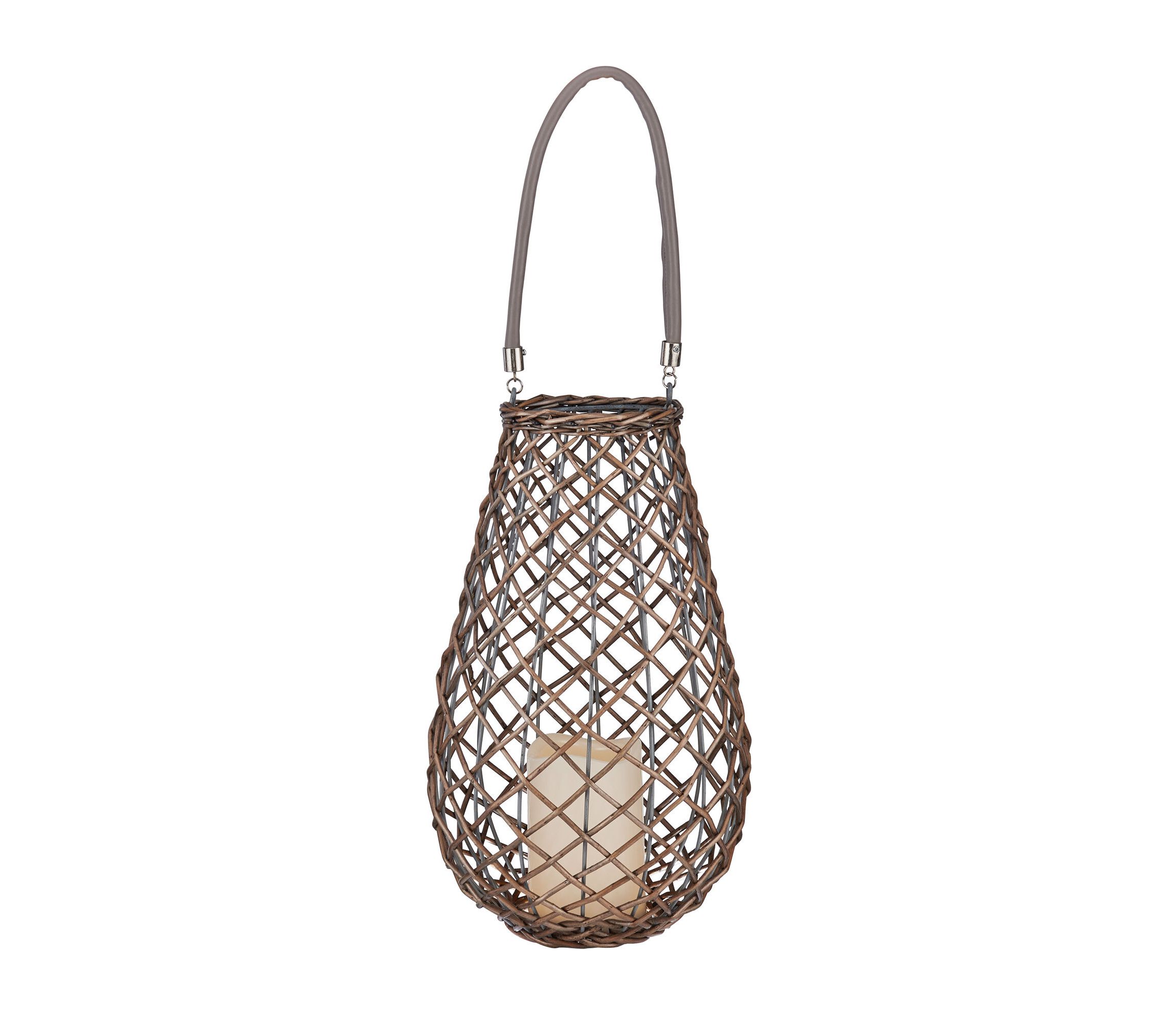13-in LED Gray Pear Shaped Wicker Lantern