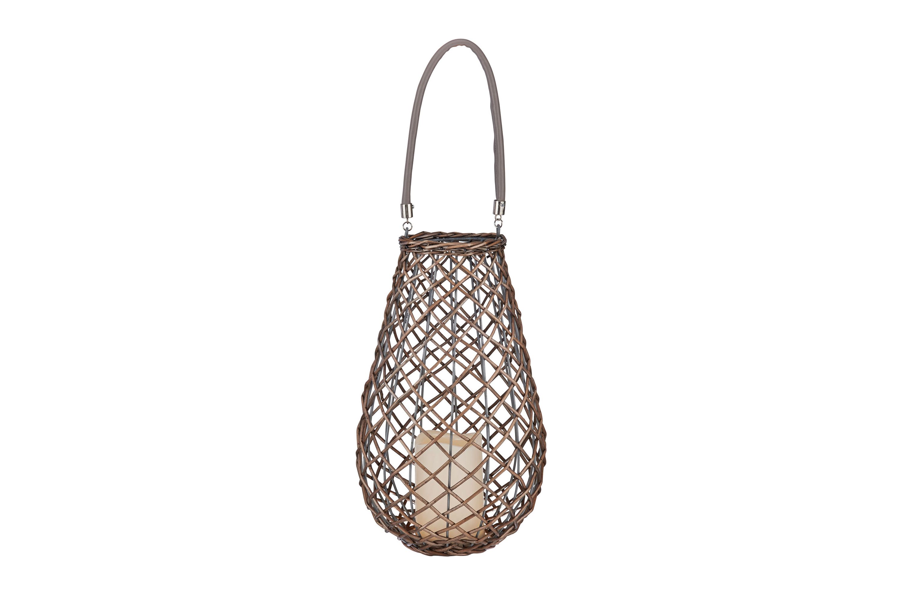 13-in LED Gray Pear Shaped Wicker Lantern
