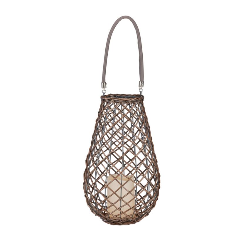 13-in LED Gray Pear Shaped Wicker Lantern