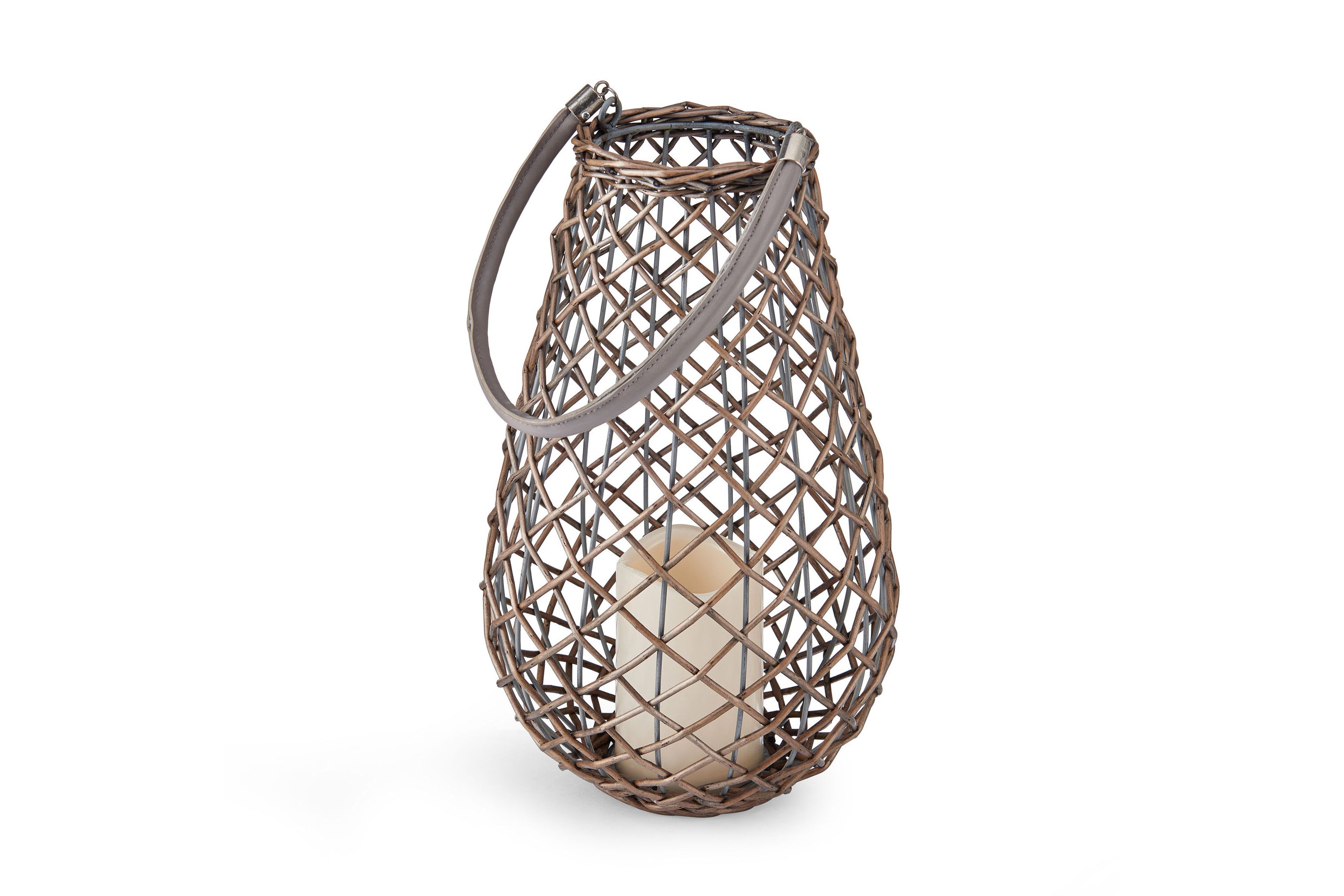 13-in LED Gray Pear Shaped Wicker Lantern