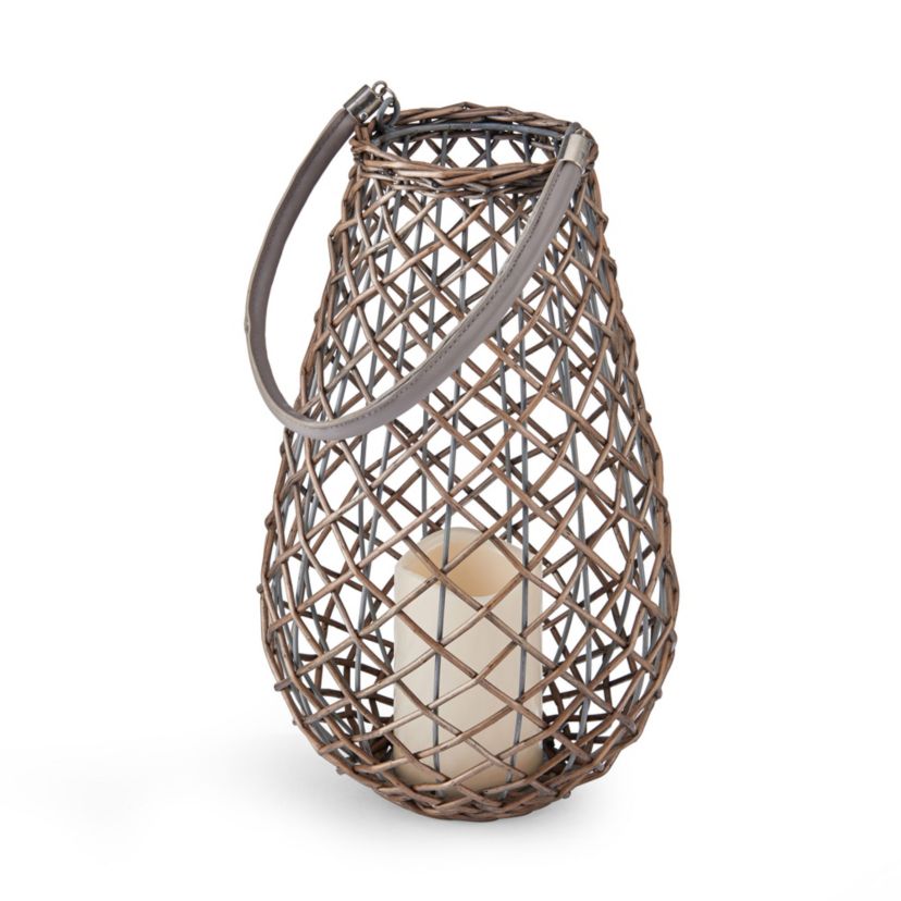 13-in LED Gray Pear Shaped Wicker Lantern