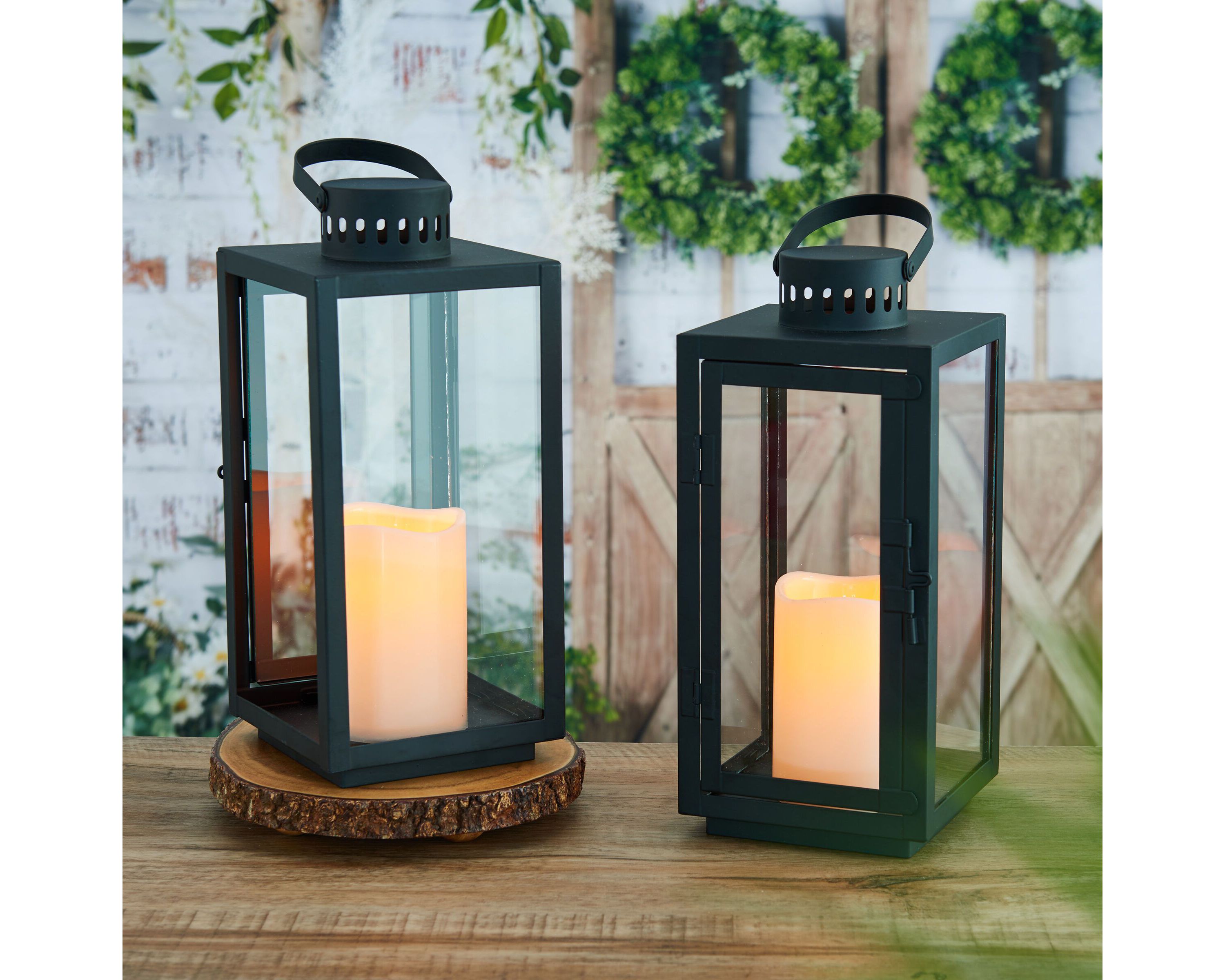 Set Of 2 LED Metal Lantern, 12 Inch