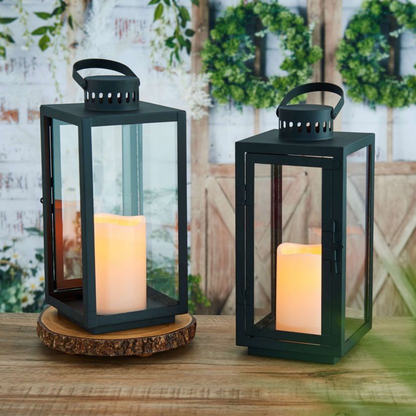 Set Of 2 LED Metal Lantern, 12 Inch
