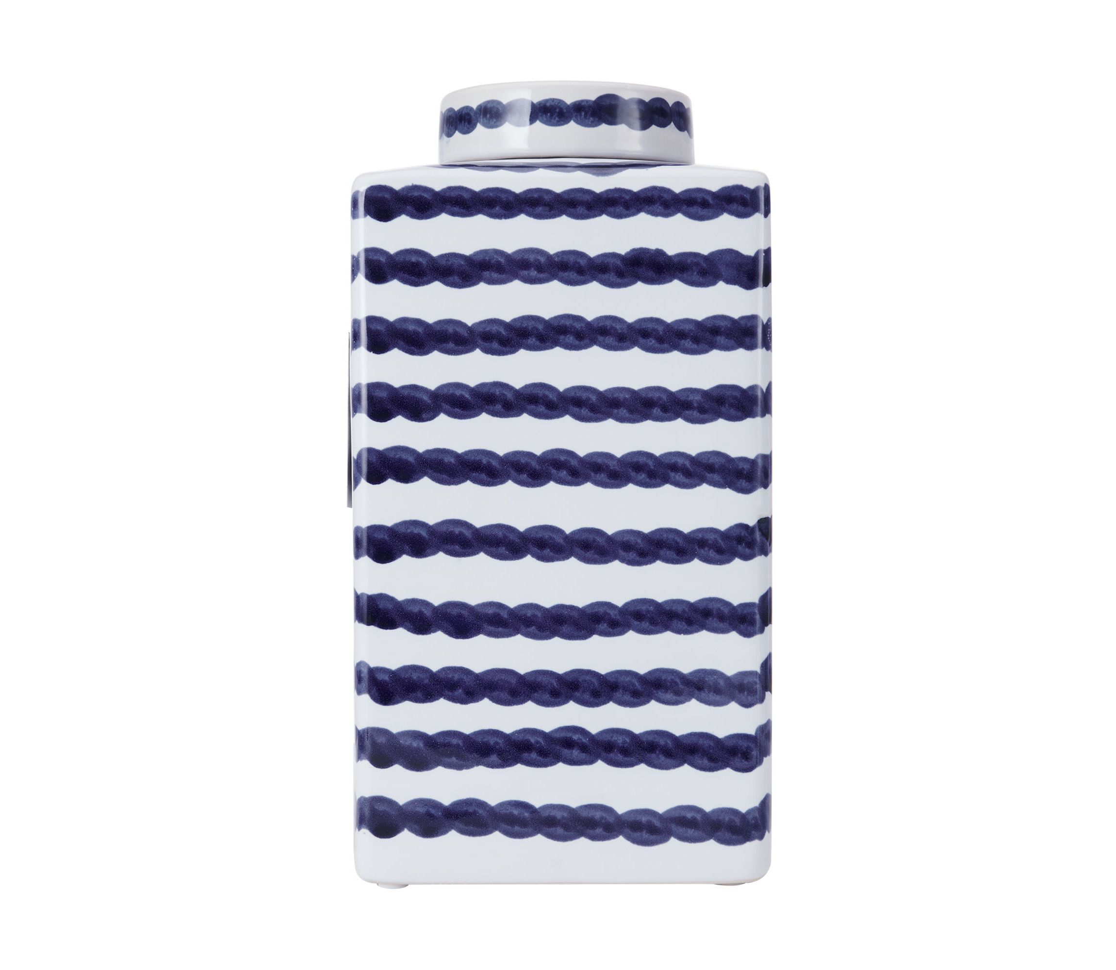 11-in Blue/White Paint Stroke Square Ceramic Ginger Jar