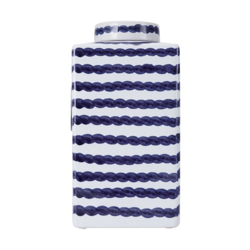 11-in Blue/White Paint Stroke Square Ceramic Ginger Jar