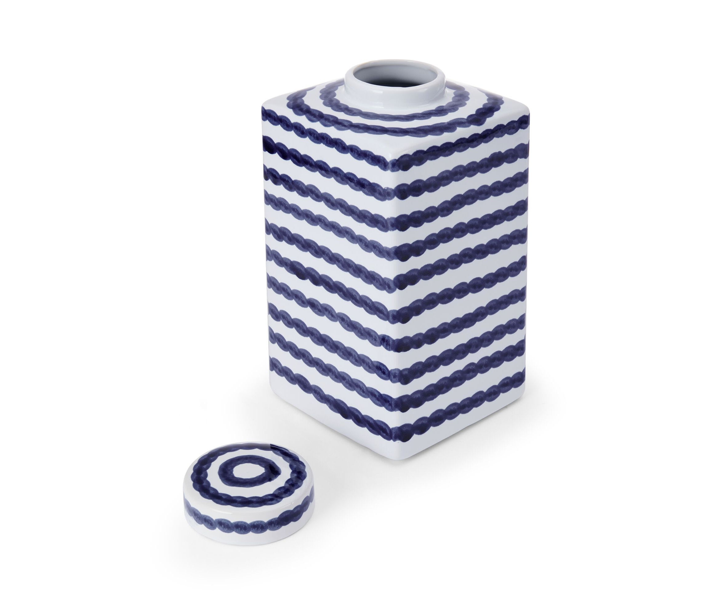 11-in Blue/White Paint Stroke Square Ceramic Ginger Jar