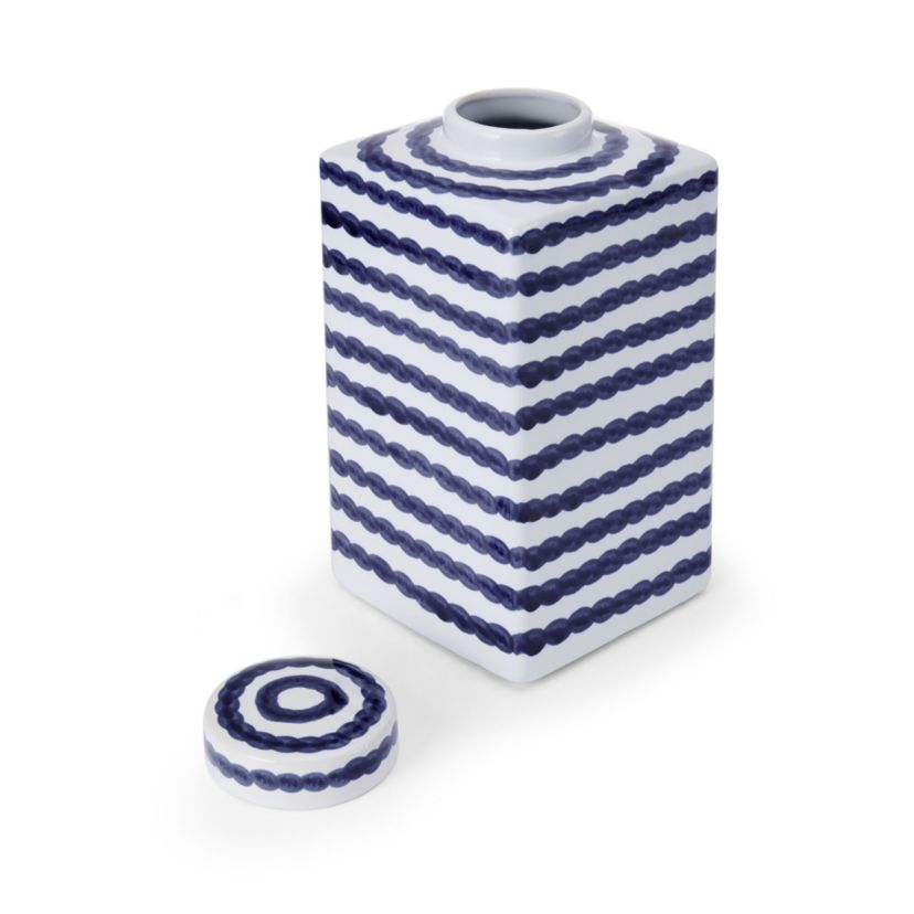 11-in Blue/White Paint Stroke Square Ceramic Ginger Jar