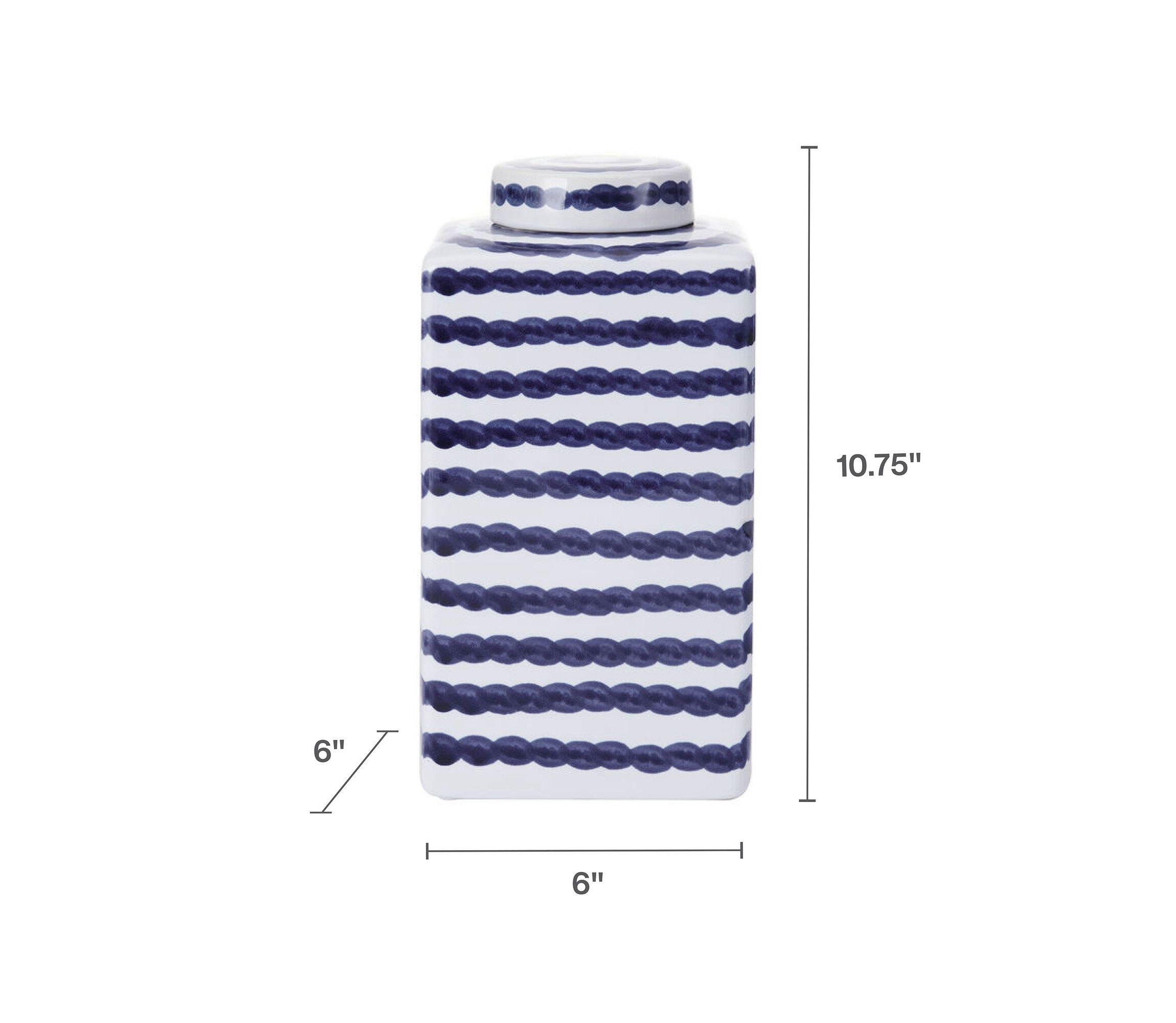 11-in Blue/White Paint Stroke Square Ceramic Ginger Jar