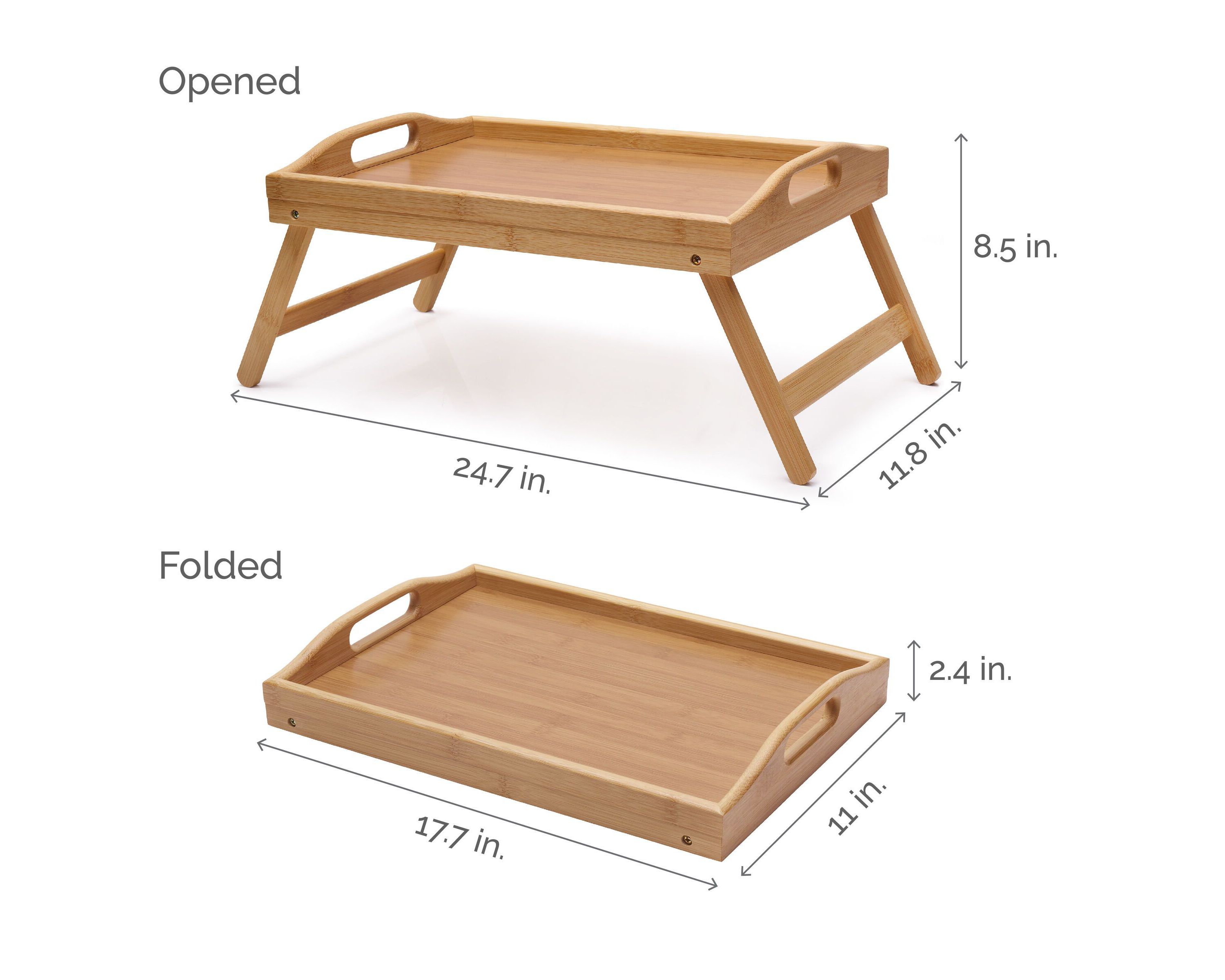 Bamboo Bed Tray, Breakfast Tray with Folding Legs, Serving Tray , TV Tray Table, Portable Tray, Eco-Friendly Bamboo Tray, 24.7x11.8x8.5 Inch, Natural