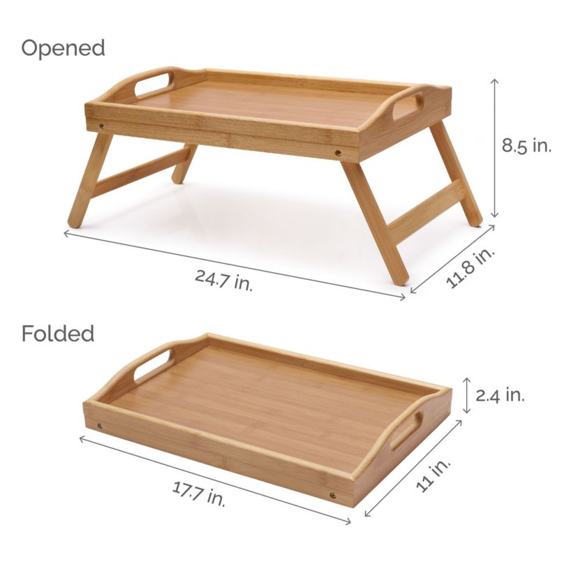 Bamboo Bed Tray, Breakfast Tray with Folding Legs, Serving Tray , TV Tray Table, Portable Tray, Eco-Friendly Bamboo Tray, 24.7x11.8x8.5 Inch, Natural