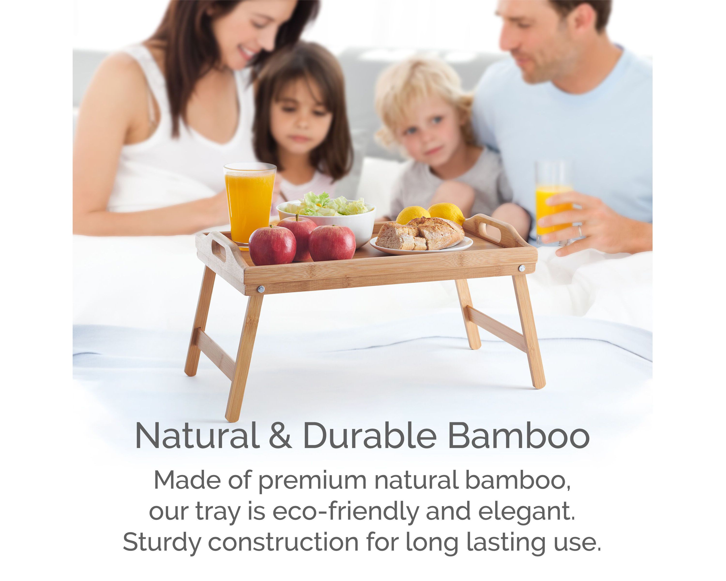 Bamboo Bed Tray, Breakfast Tray with Folding Legs, Serving Tray , TV Tray Table, Portable Tray, Eco-Friendly Bamboo Tray, 24.7x11.8x8.5 Inch, Natural