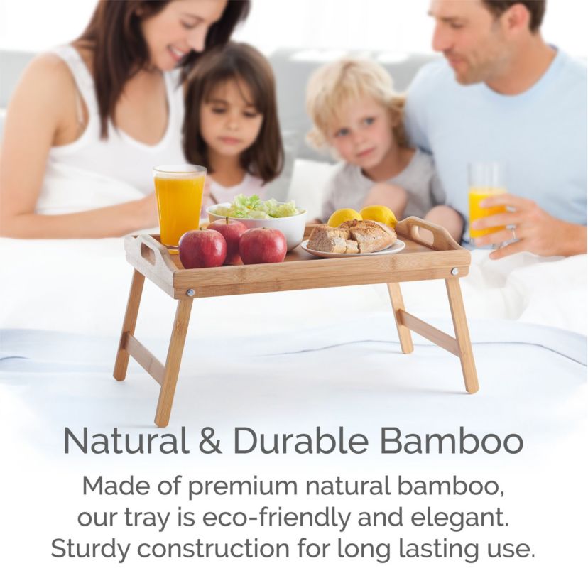 Bamboo Bed Tray, Breakfast Tray with Folding Legs, Serving Tray , TV Tray Table, Portable Tray, Eco-Friendly Bamboo Tray, 24.7x11.8x8.5 Inch, Natural