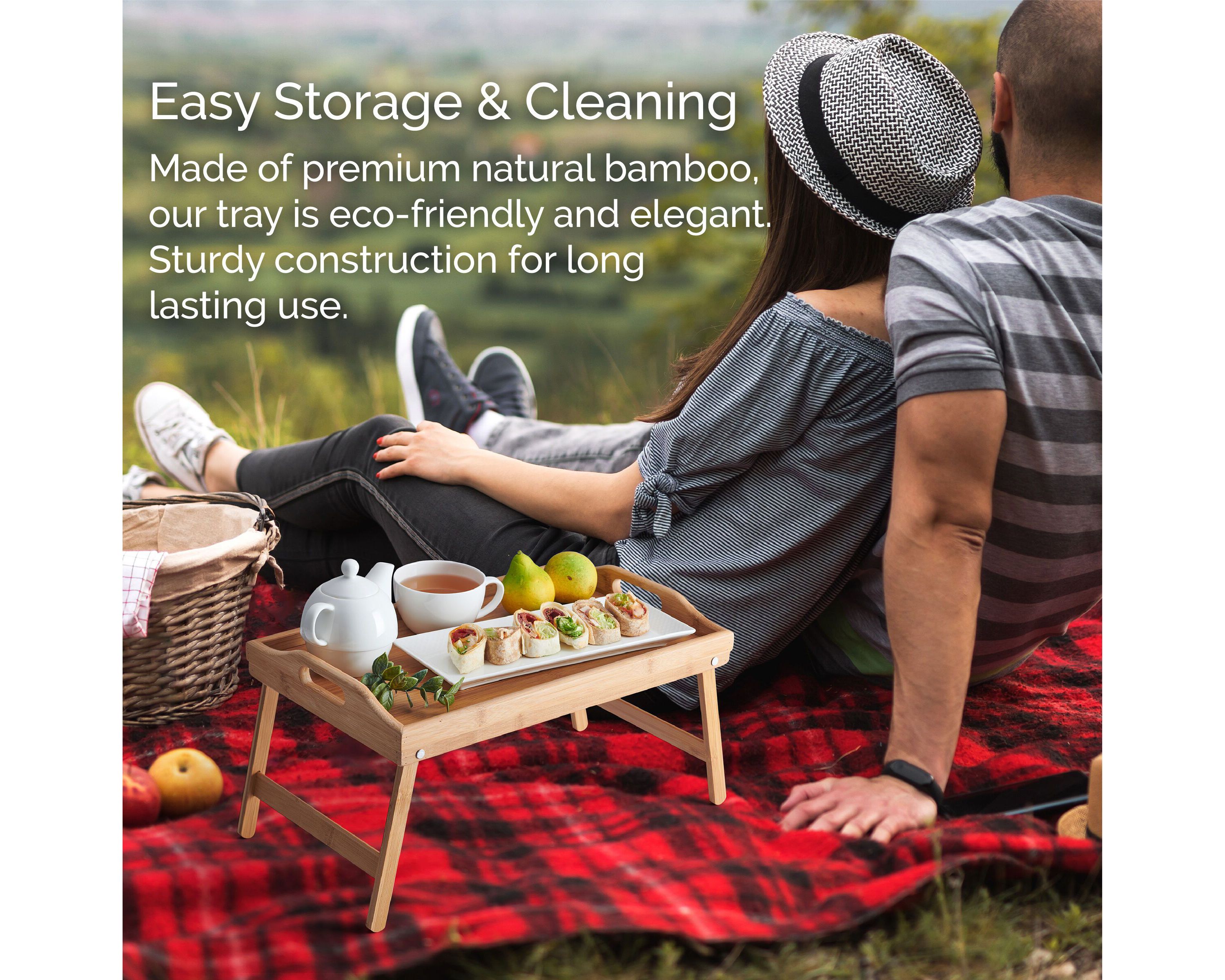 Bamboo Bed Tray, Breakfast Tray with Folding Legs, Serving Tray , TV Tray Table, Portable Tray, Eco-Friendly Bamboo Tray, 24.7x11.8x8.5 Inch, Natural