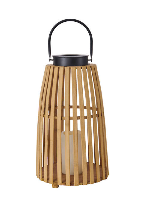 Bazaar Elements 17&quot; Natural Bamboo LED Wood Lantern