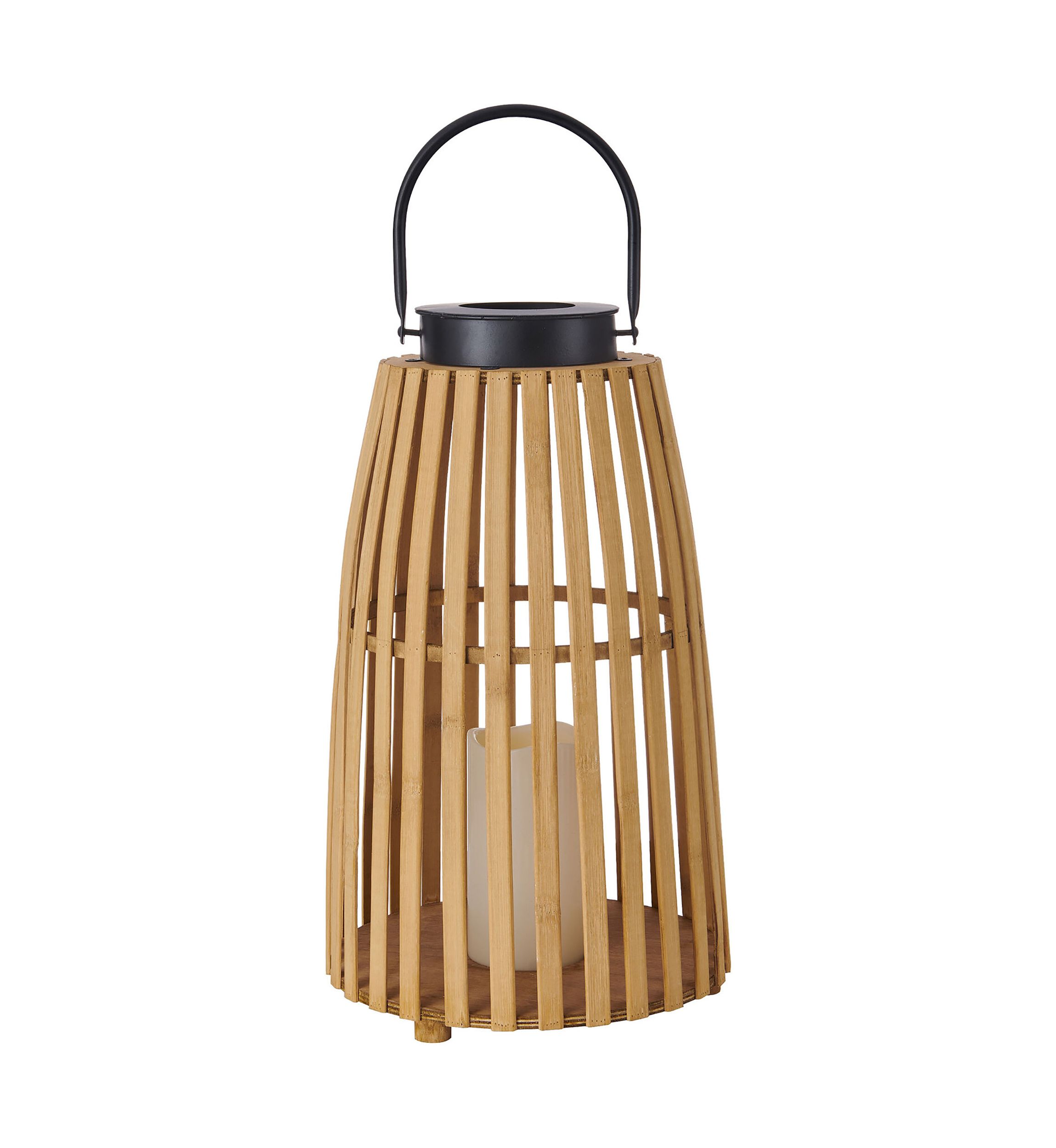 Elements 17" Natural Bamboo LED Wood Lantern