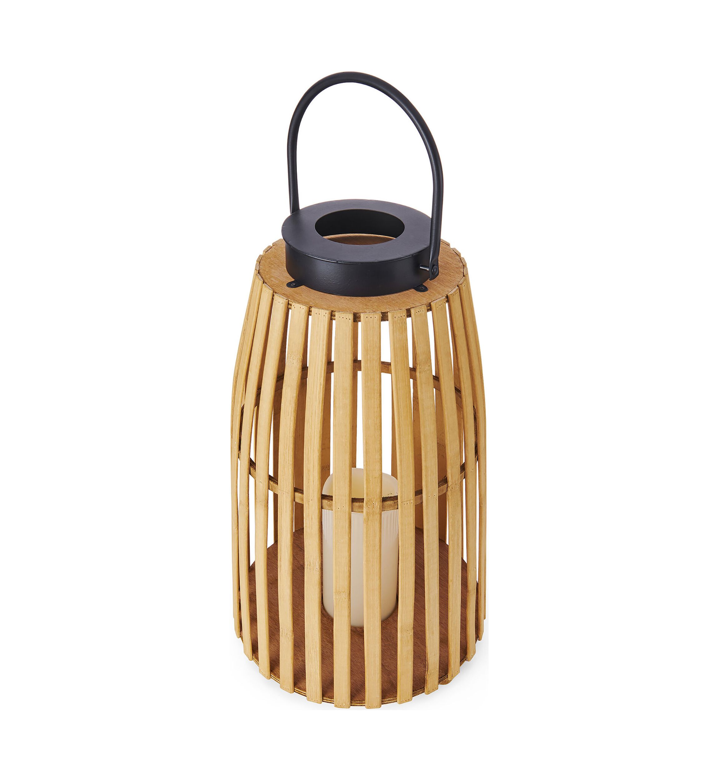 Elements 17" Natural Bamboo LED Wood Lantern
