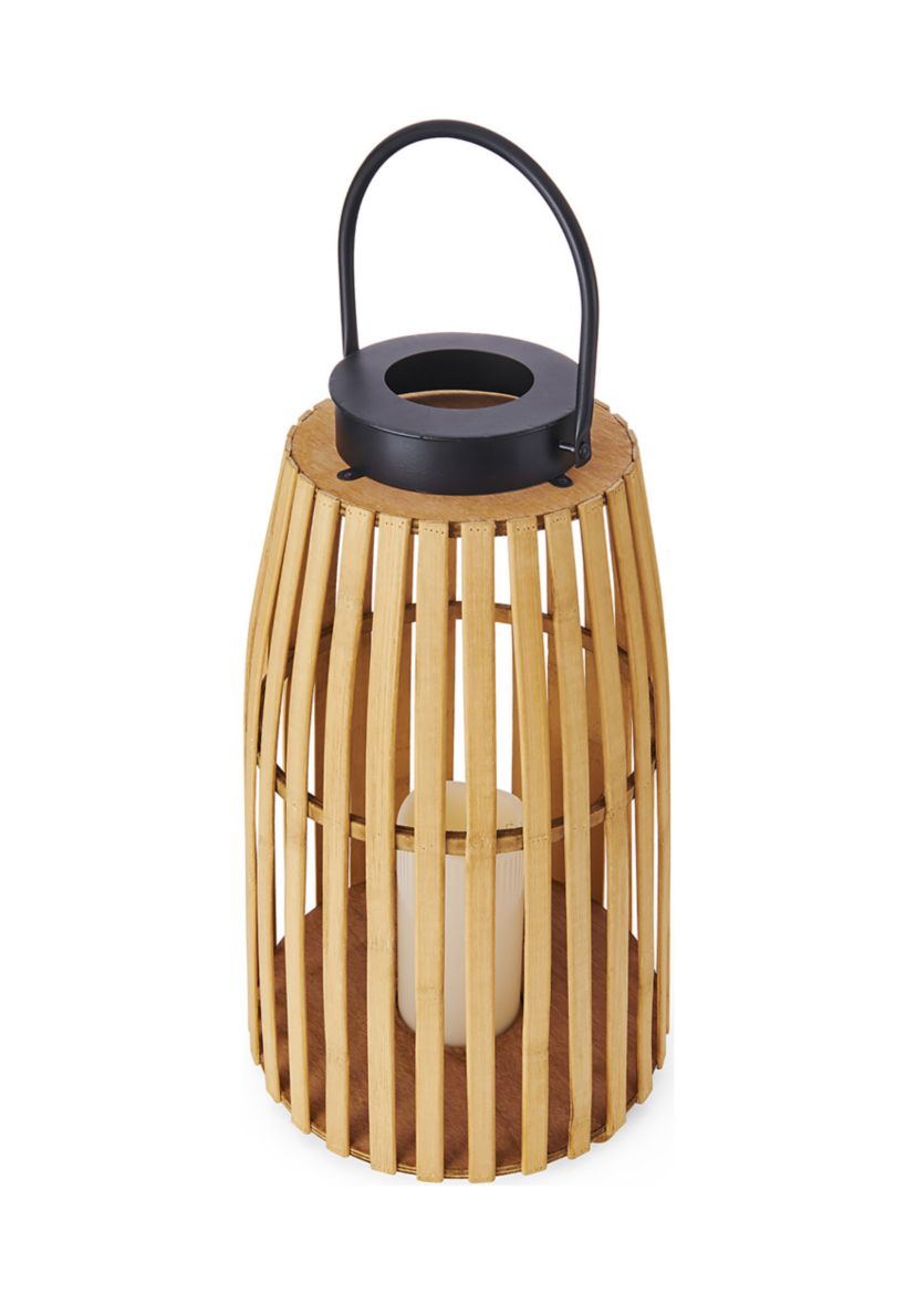 Elements 17" Natural Bamboo LED Wood Lantern