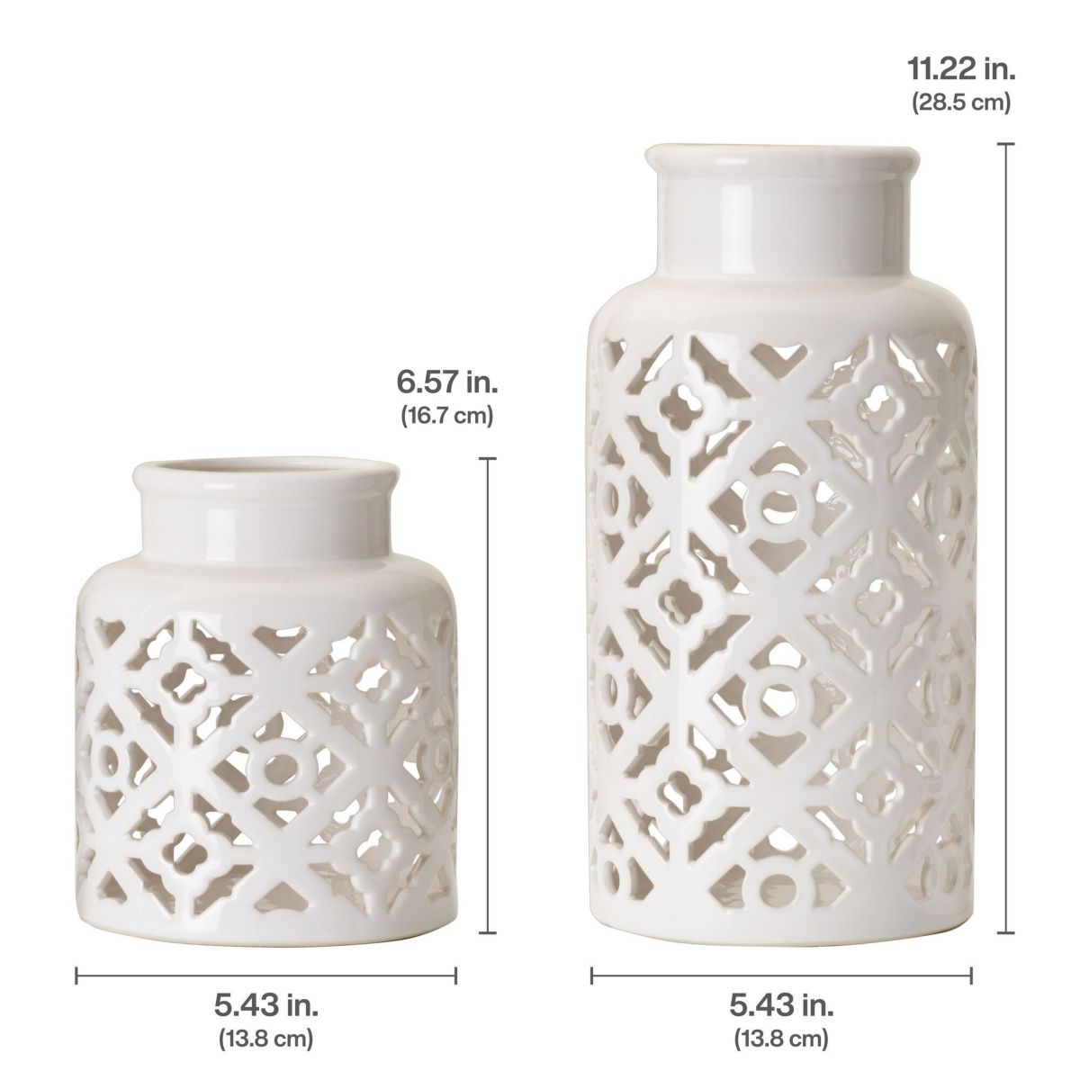 Set of 2 White Pierced Ceramic Vases
