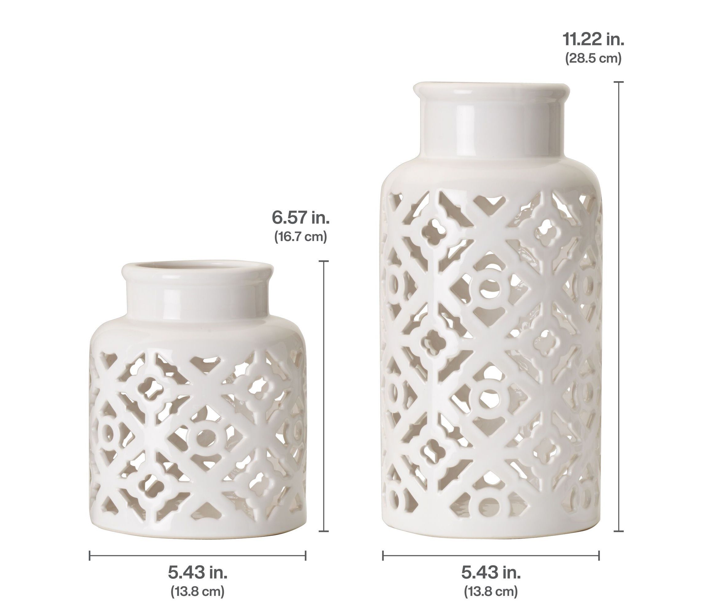 Set of 2 White Pierced Ceramic Vases
