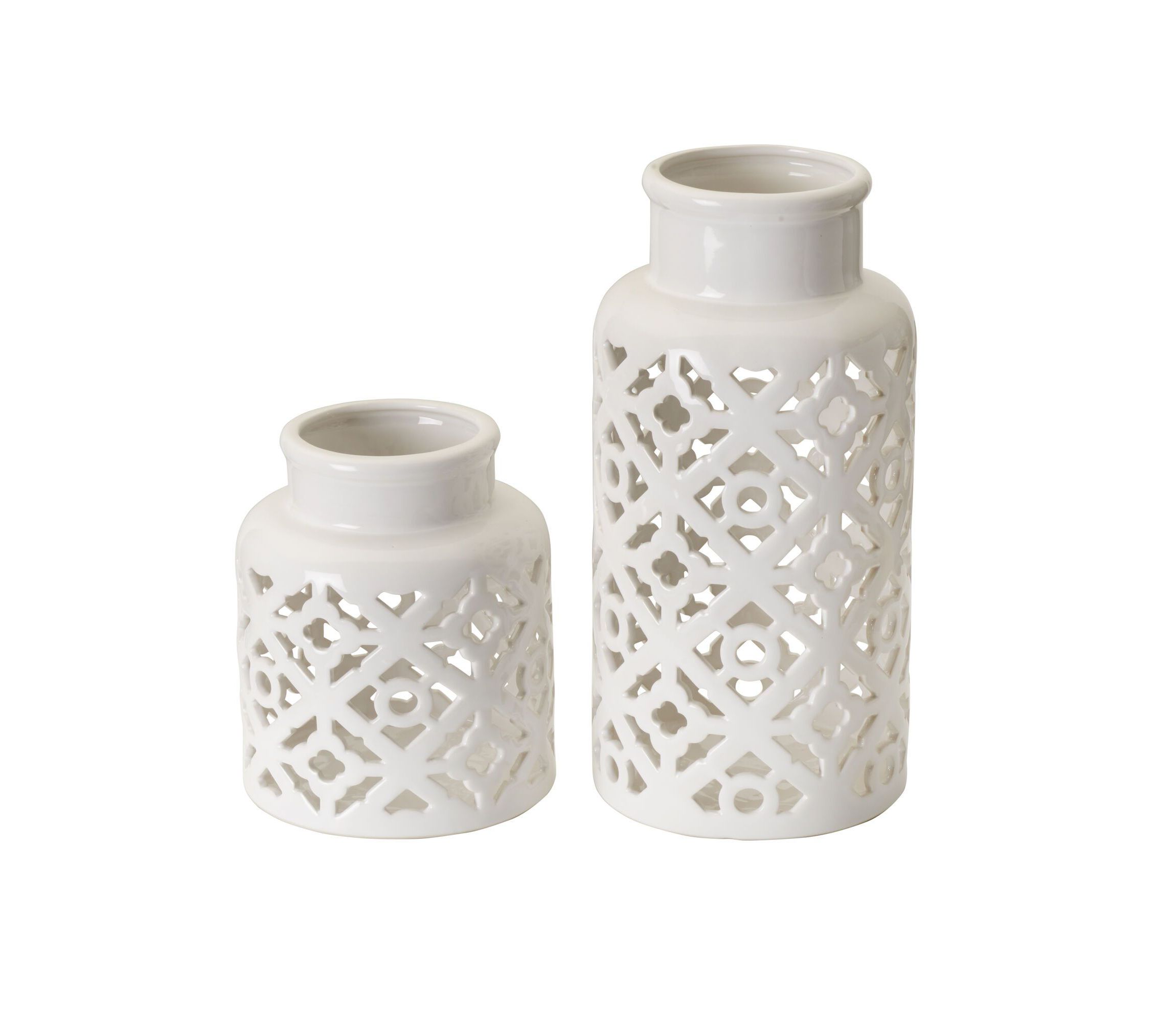 Set of 2 White Pierced Ceramic Vases