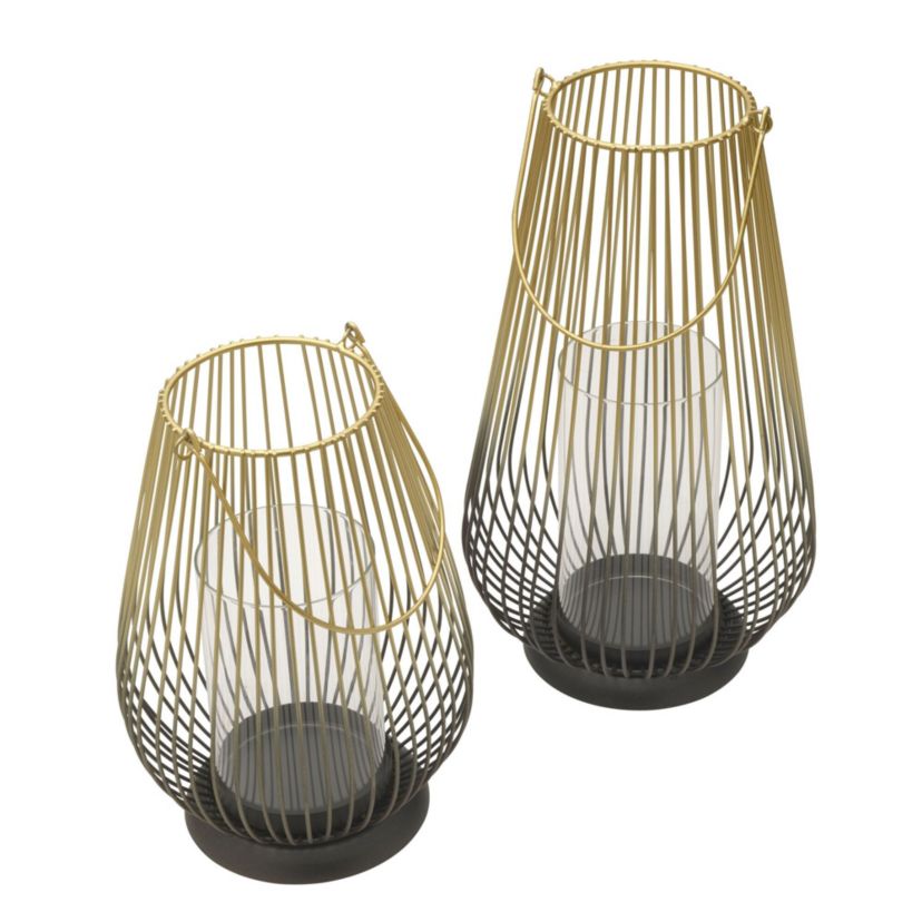 Set of 2 Wire Ombre Hurricanes w/Glass Inserts