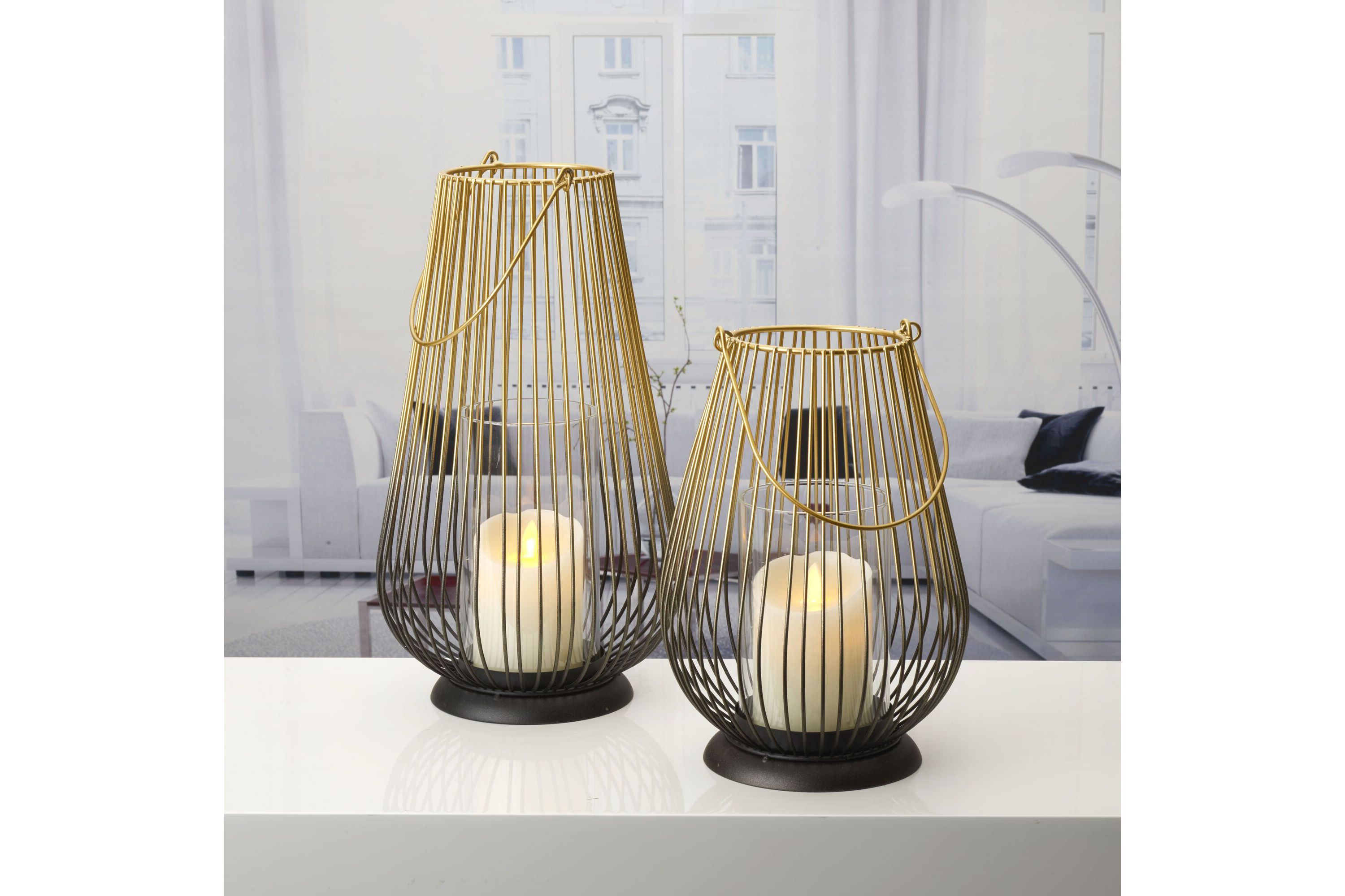 Set of 2 Wire Ombre Hurricanes w/Glass Inserts